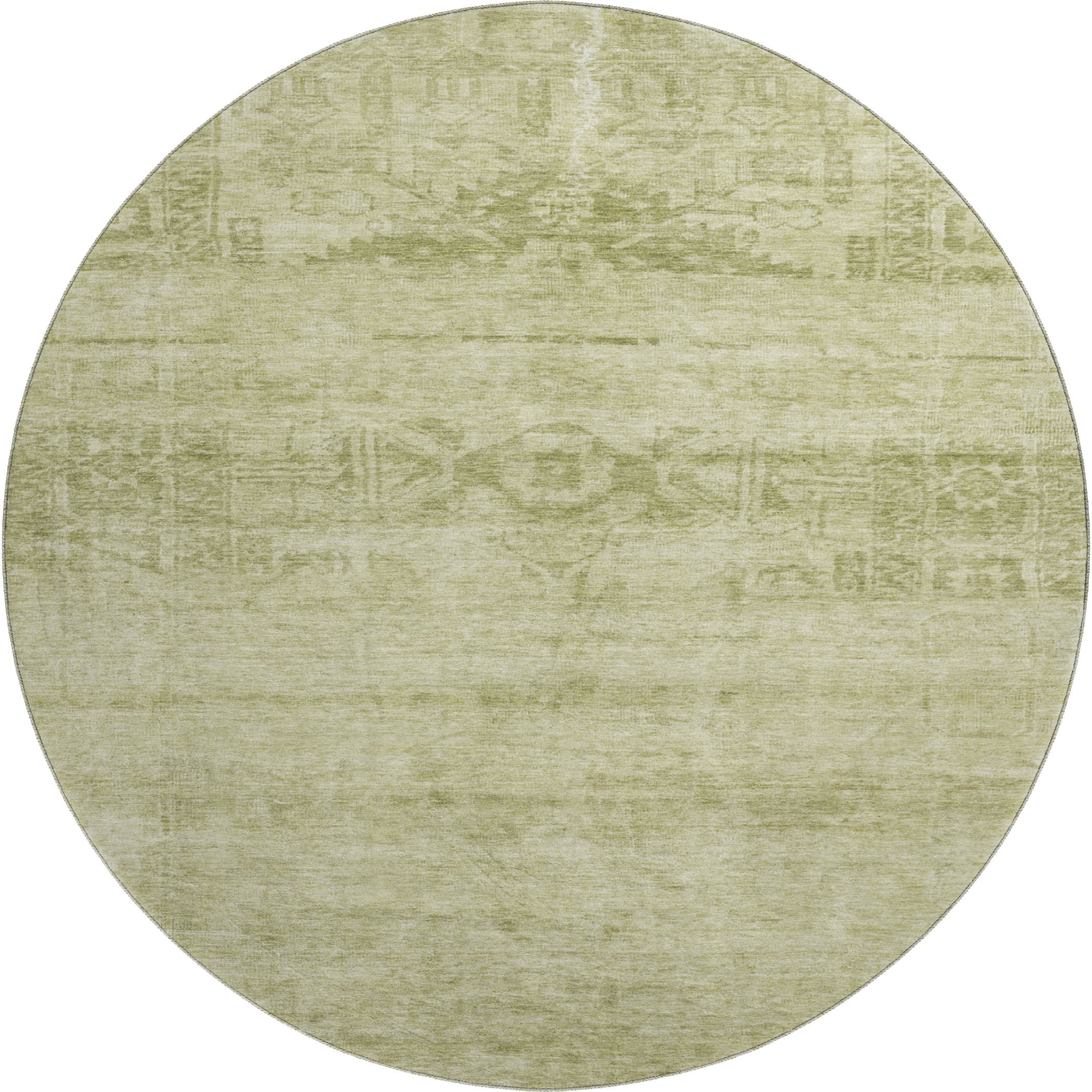Lima Machine Washable Transitional Aloe Green Rug 8' x 8' #shape_Round