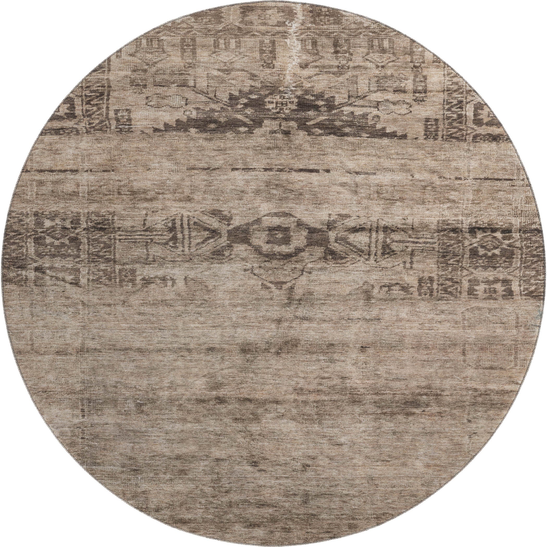 Lima Machine Washable Transitional Brown Rug 8' x 8' #shape_Round