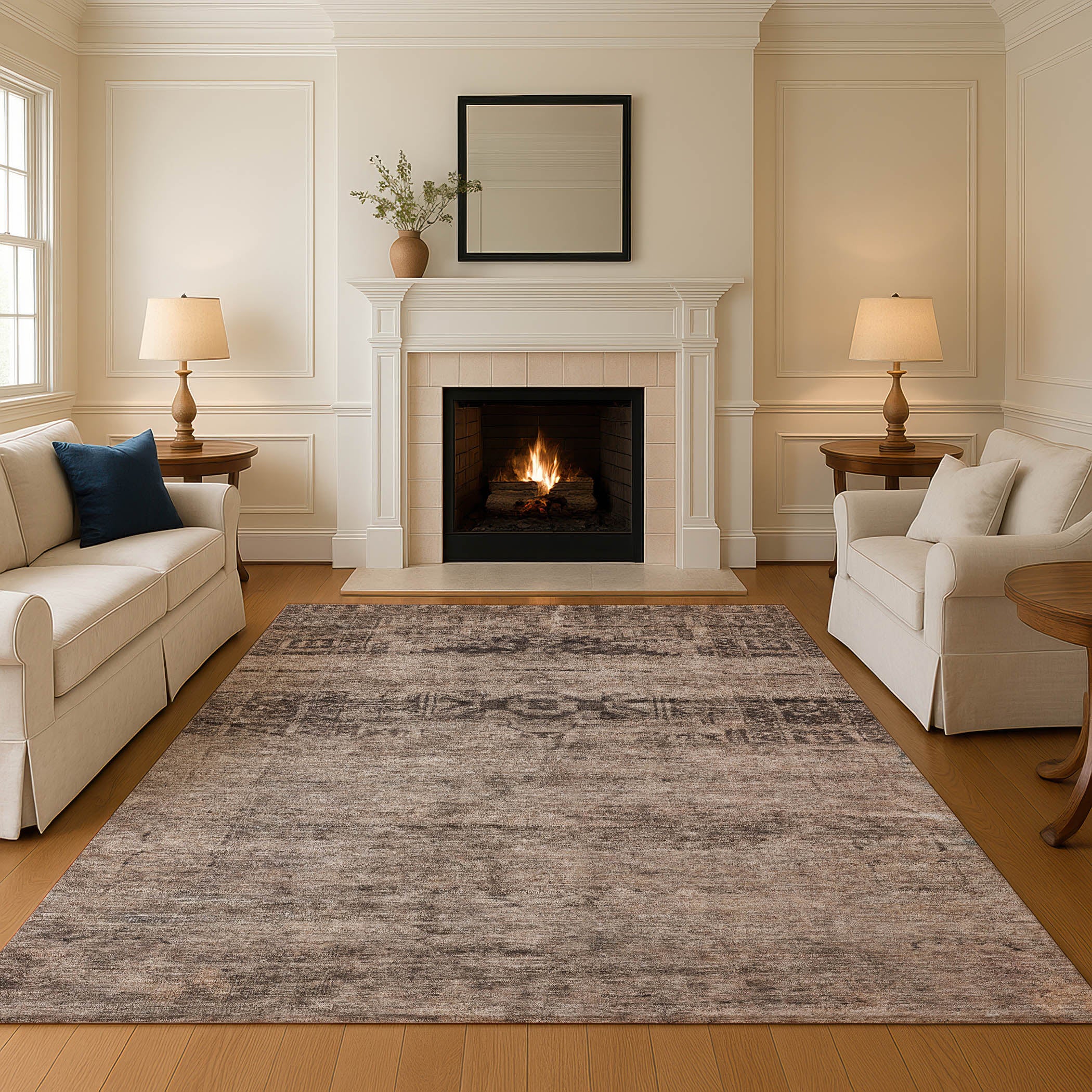 Lima Machine Washable Transitional Brown Rug 2'6" x 3'10" #shape_Rectangle