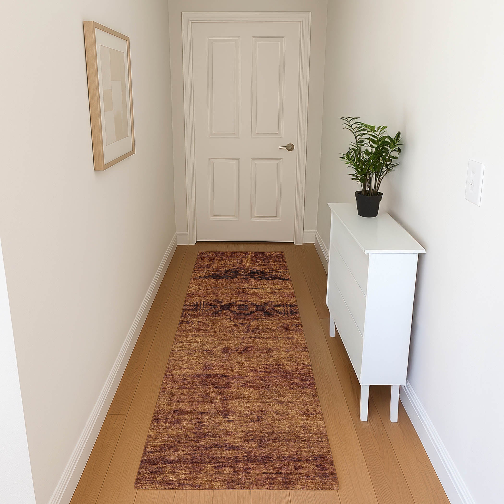 Lima Machine Washable Transitional Paprika Orange Rug 2'3" x 7'6" #shape_Runner