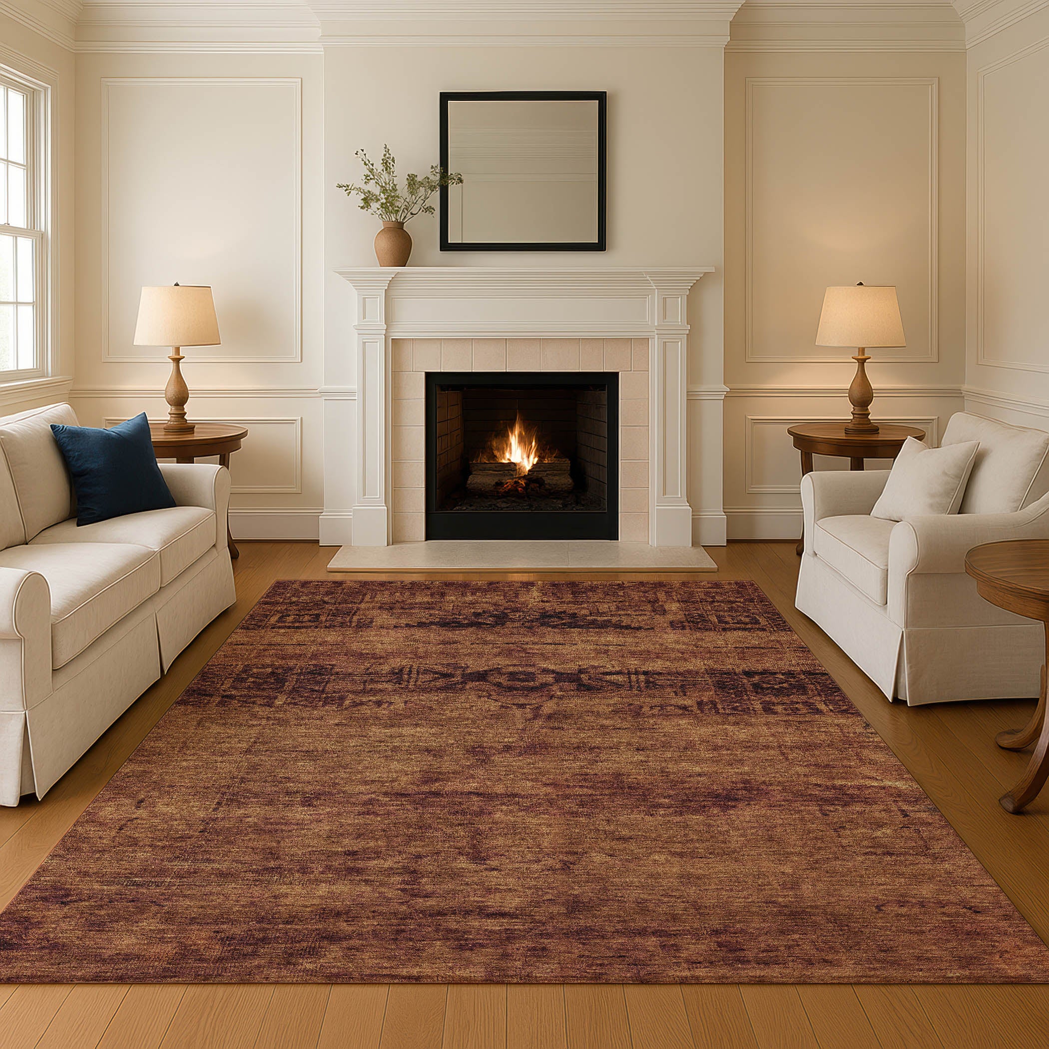 Lima Machine Washable Transitional Paprika Orange Rug 2'6" x 3'10" #shape_Rectangle