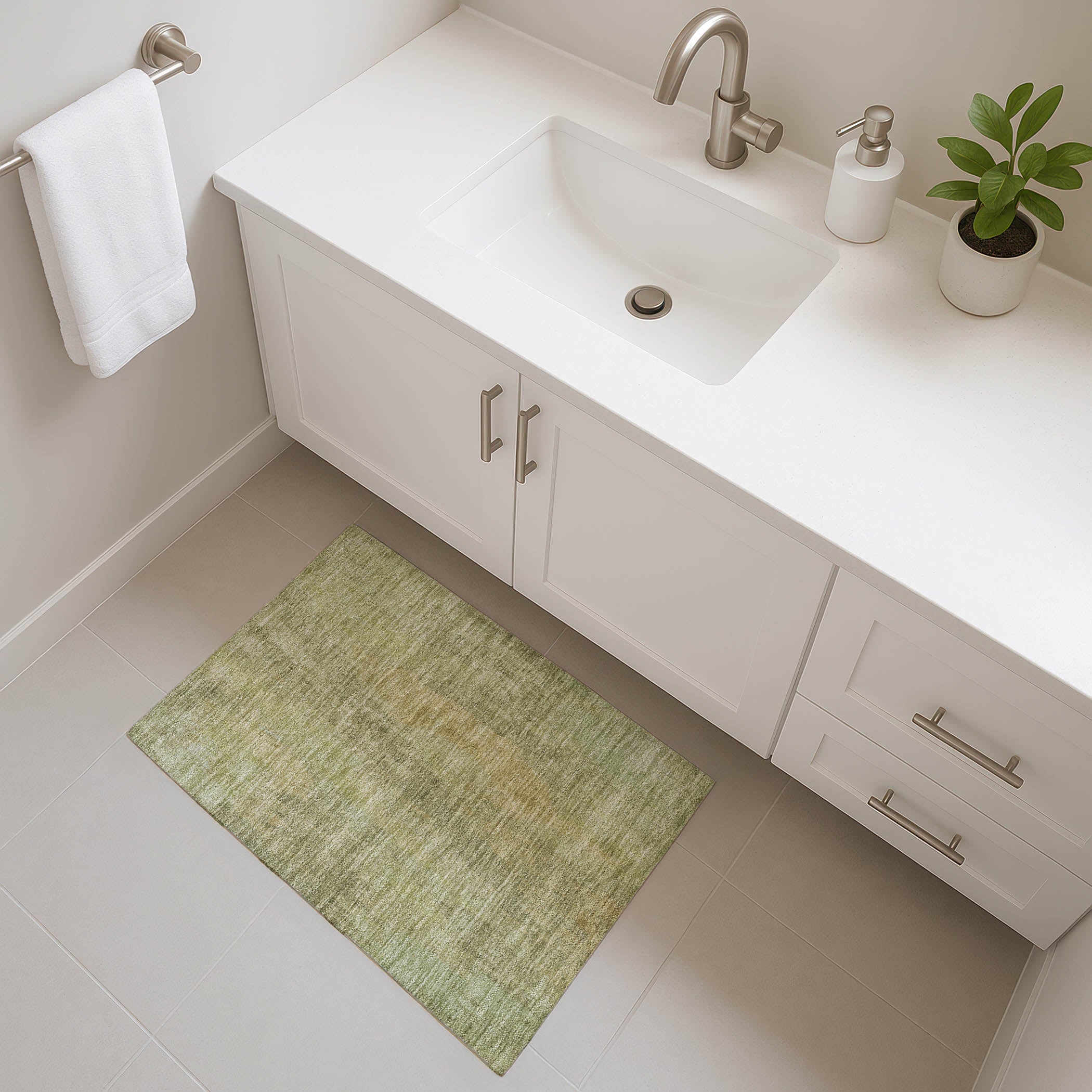 Kathmandu Machine Washable Transitional Aloe Green Rug 1'8" x 2'6" #shape_Rectangle