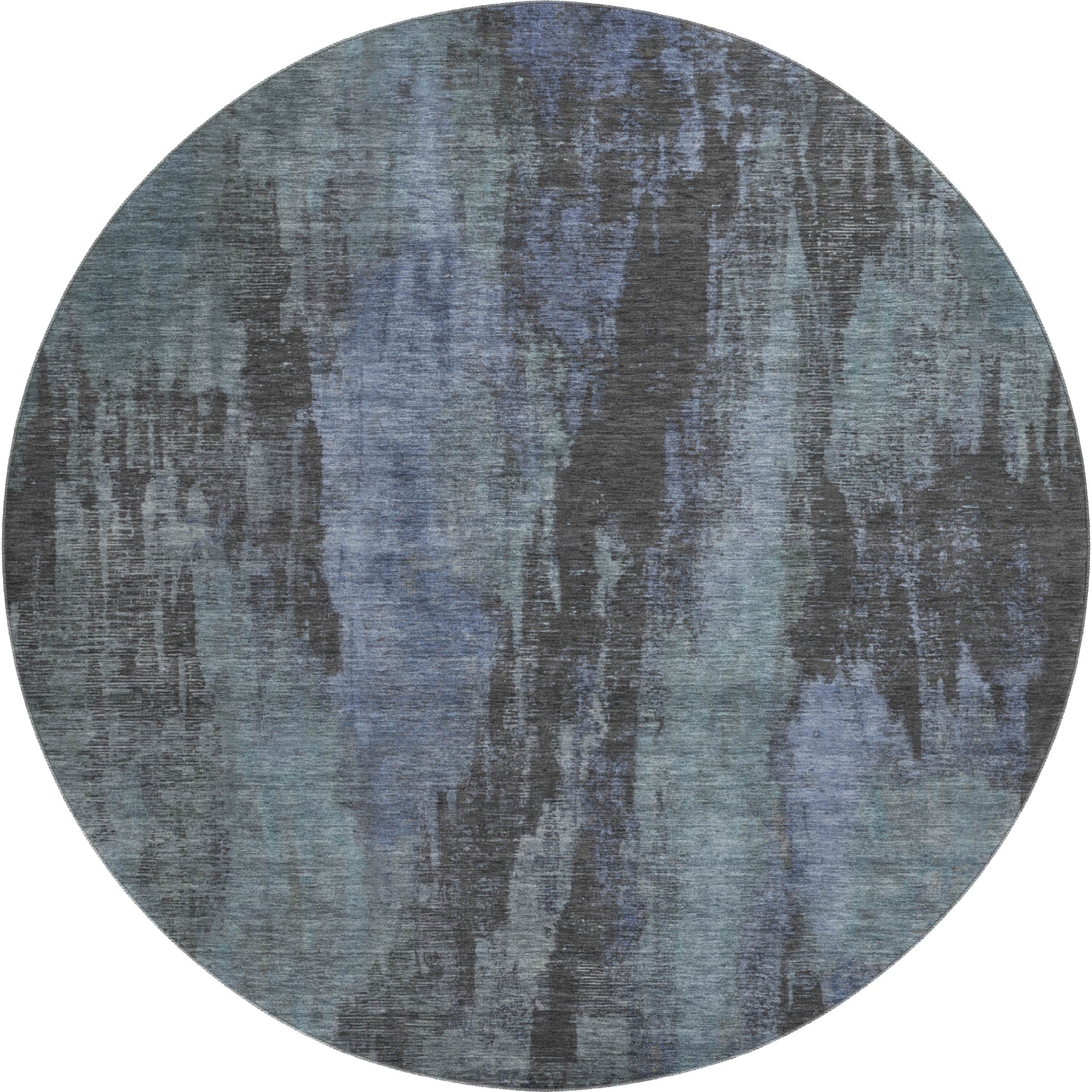Kathmandu Machine Washable Transitional Blue Rug 8' x 8' #shape_Round