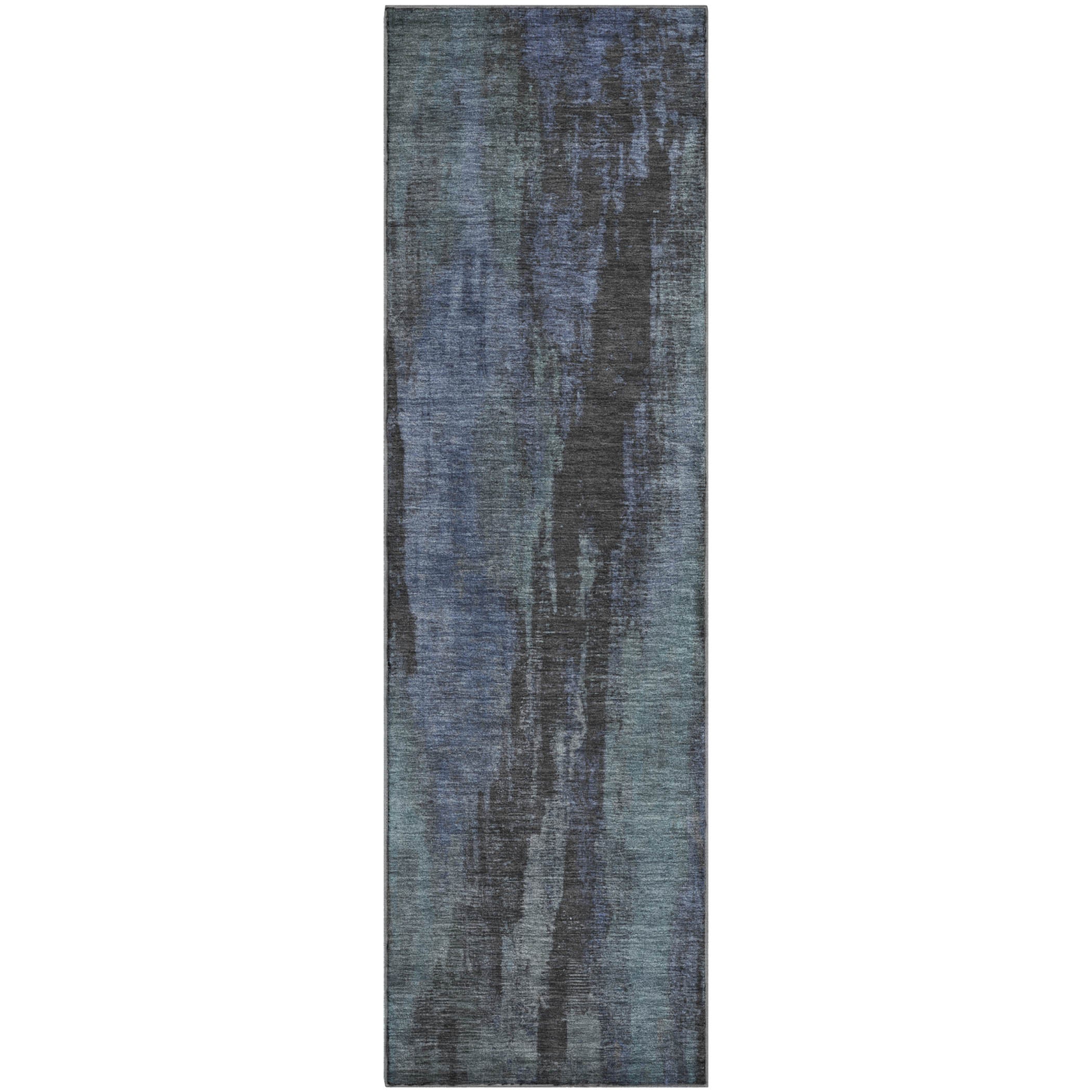 Kathmandu Machine Washable Transitional Blue Rug 2'3" x 7'6" #shape_Runner