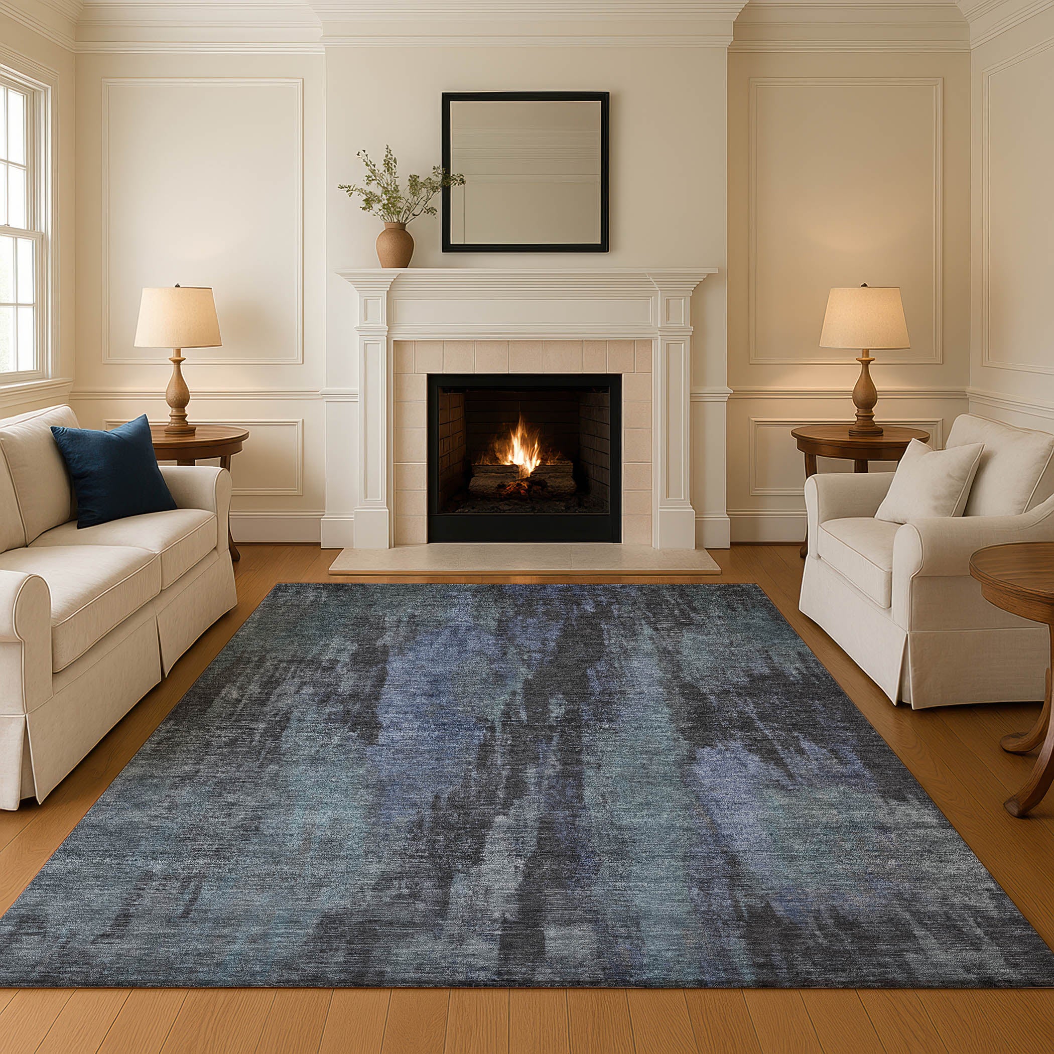 Kathmandu Machine Washable Transitional Blue Rug 2'6" x 3'10" #shape_Rectangle