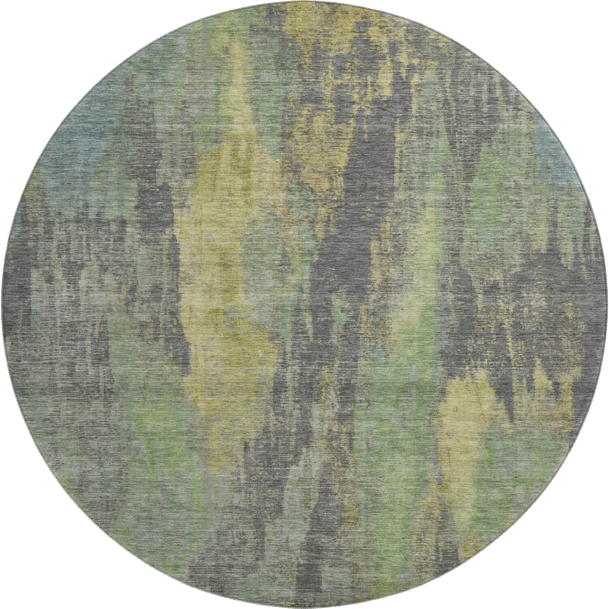 Kathmandu Machine Washable Transitional Green Rug 8' x 8' #shape_Round