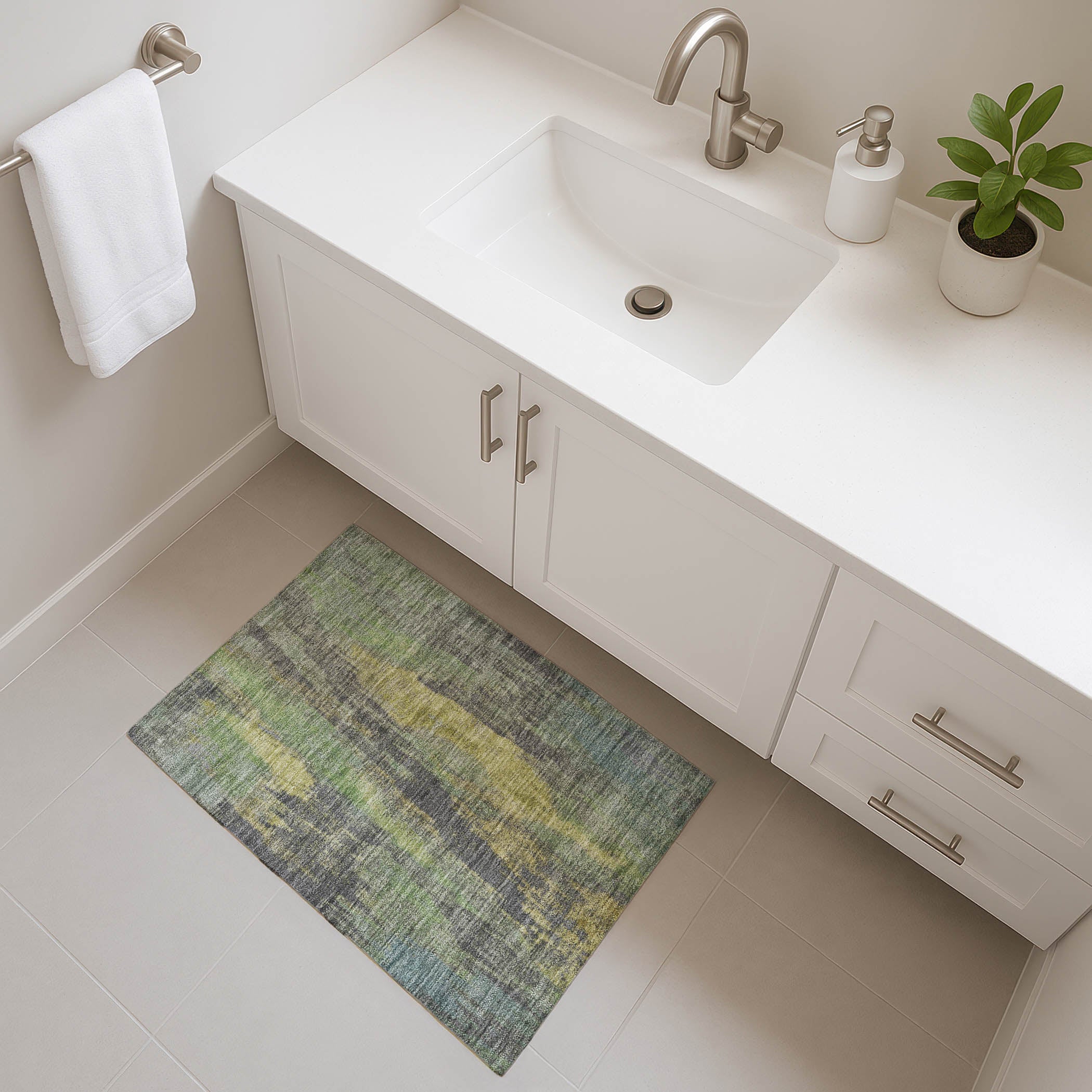 Kathmandu Machine Washable Transitional Green Rug 1'8" x 2'6" #shape_Rectangle