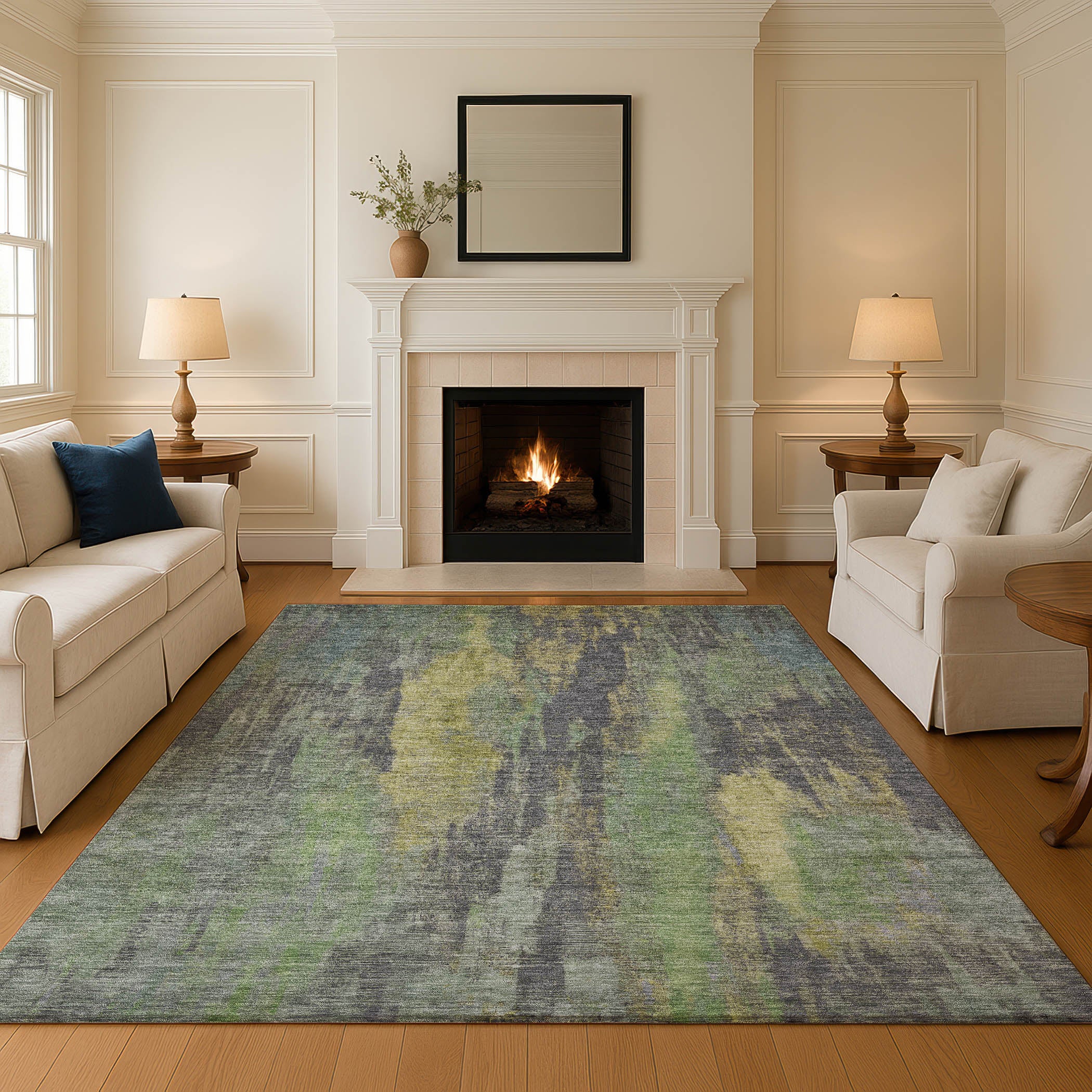 Kathmandu Machine Washable Transitional Green Rug 2'6" x 3'10" #shape_Rectangle