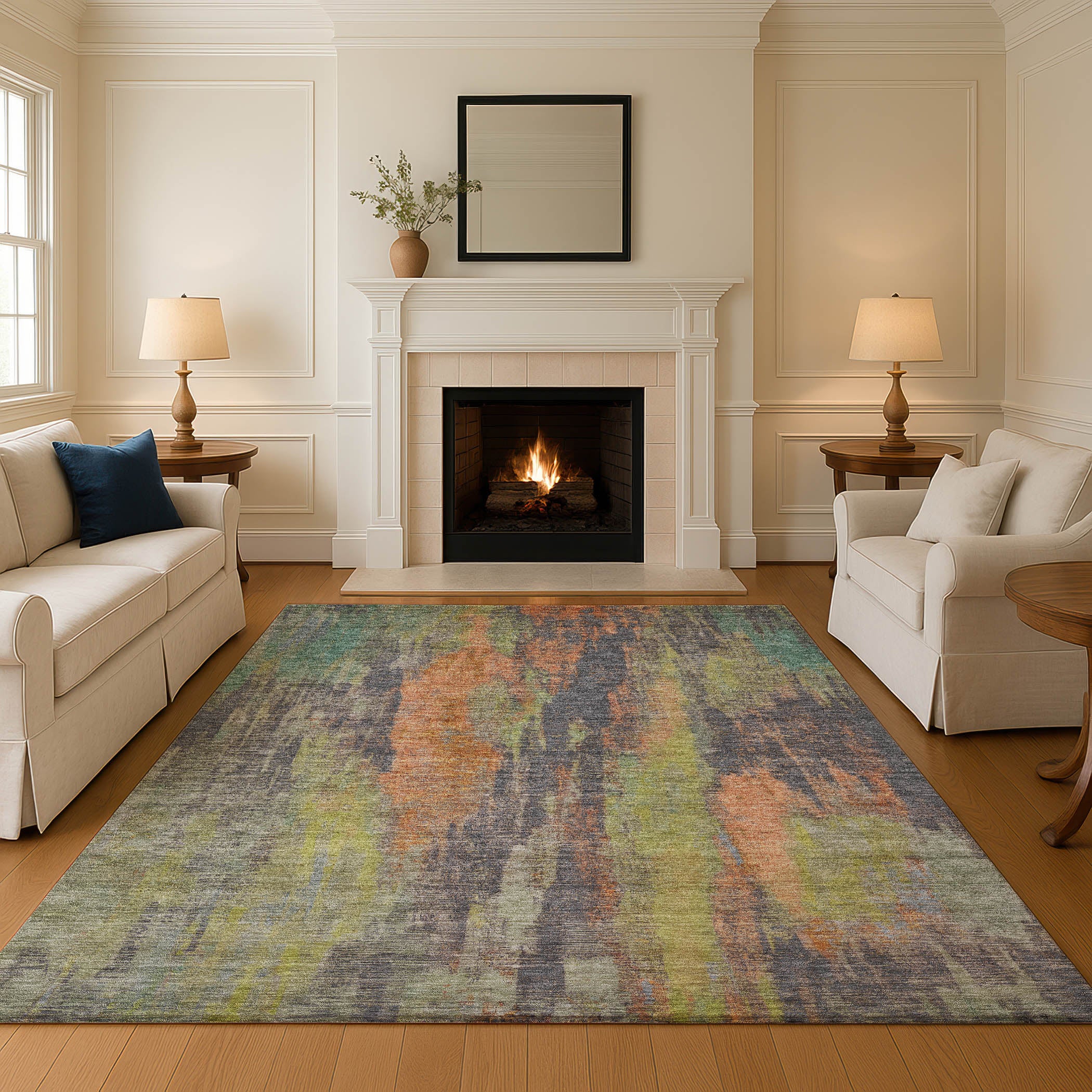 Kathmandu Machine Washable Transitional Orange Rug 2'6" x 3'10" #shape_Rectangle