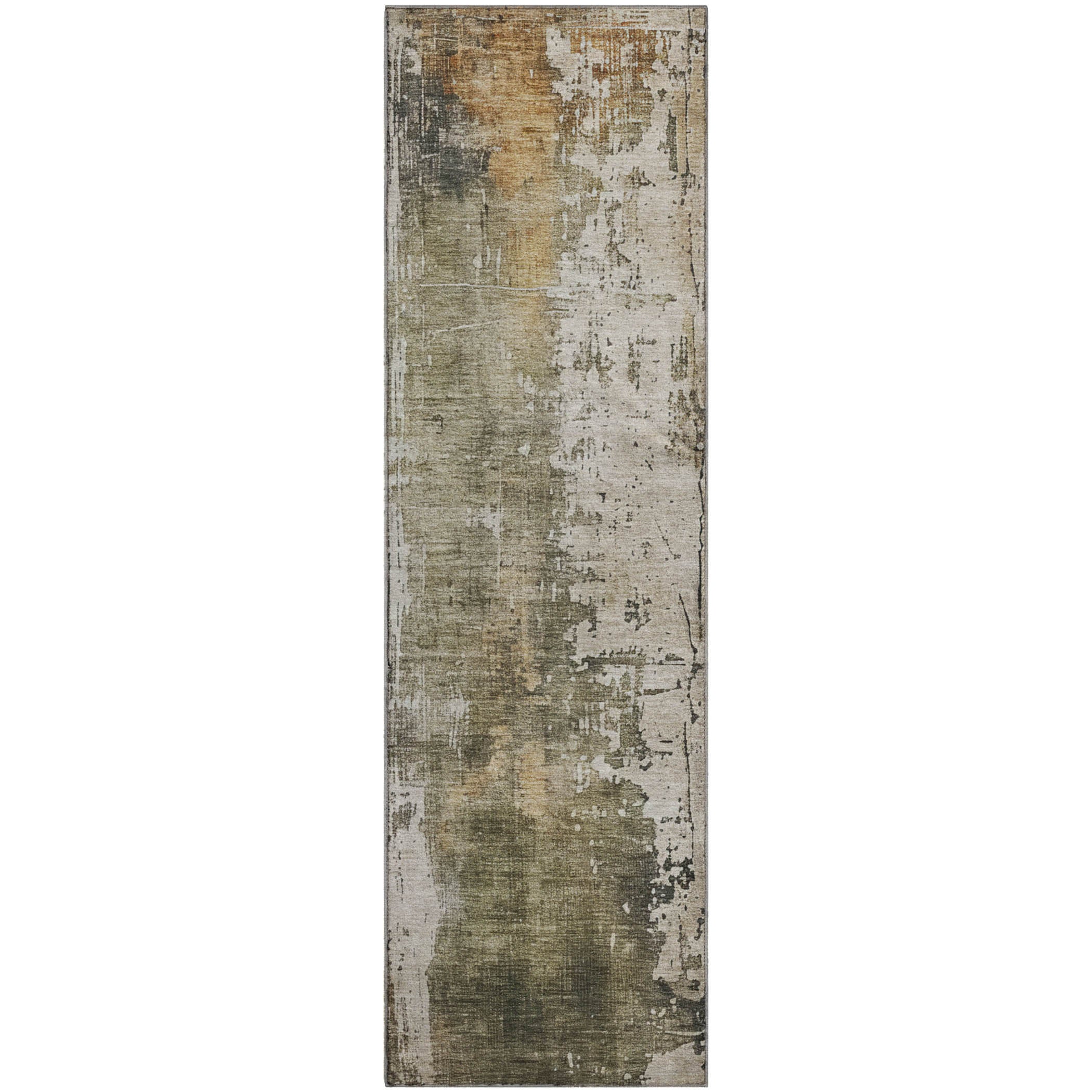 Bogota Machine Washable Transitional Olive Green Rug 2'3" x 7'6" #shape_Runner