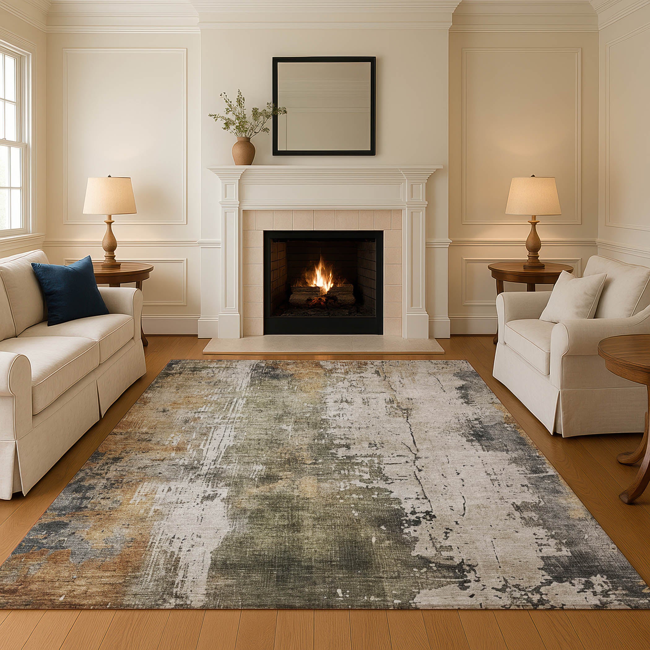 Bogota Machine Washable Transitional Olive Green Rug 2'6" x 3'10" #shape_Rectangle