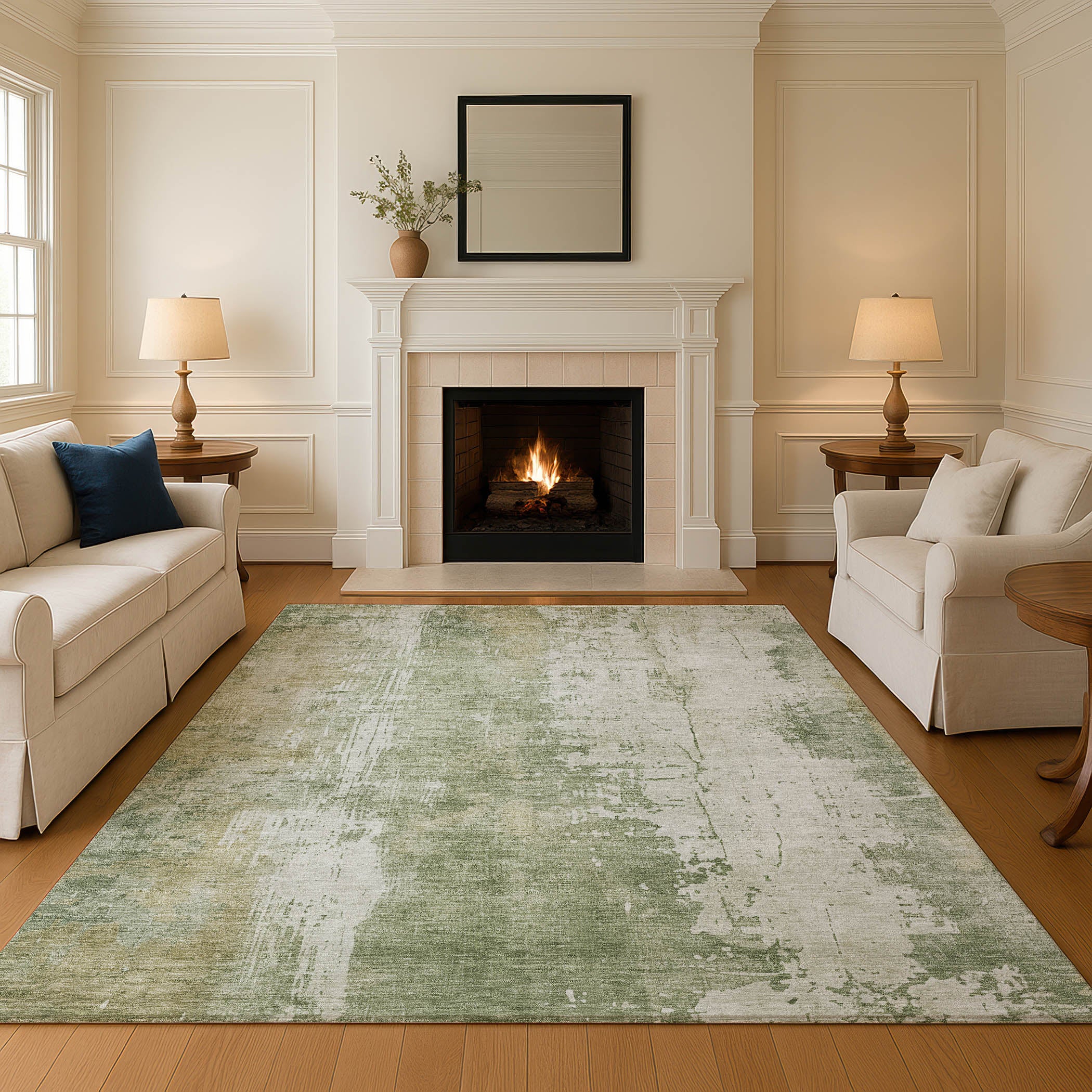 Bogota Machine Washable Transitional Sage Green Rug 2'6" x 3'10" #shape_Rectangle