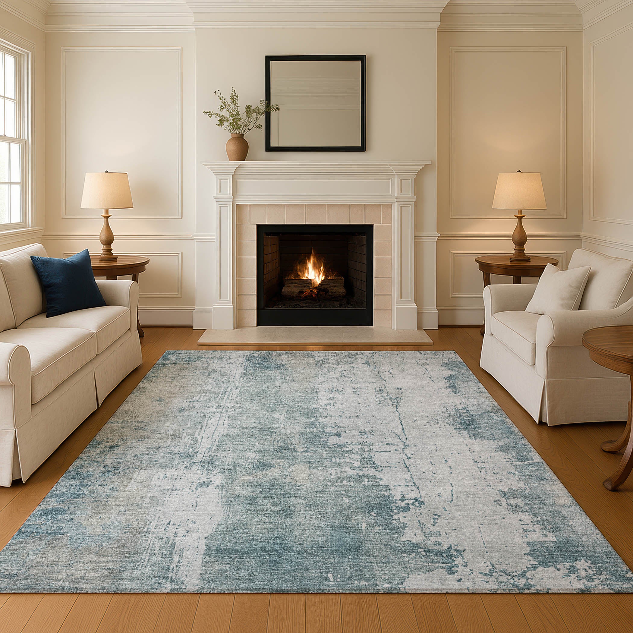 Bogota Machine Washable Transitional Turquoise Teal Rug 2'6" x 3'10" #shape_Rectangle