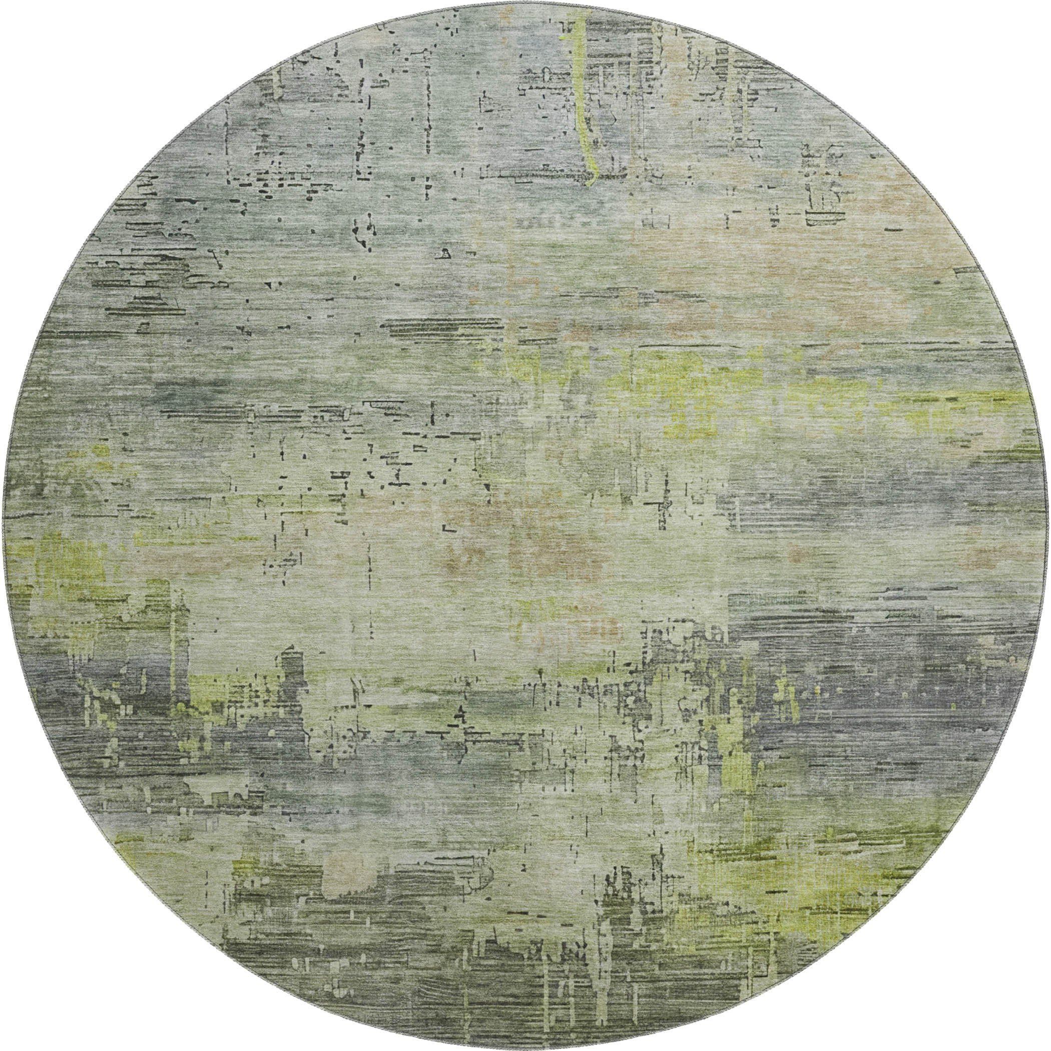 Seoul Machine Washable Transitional Aloe Green Rug 8' x 8' #shape_Round