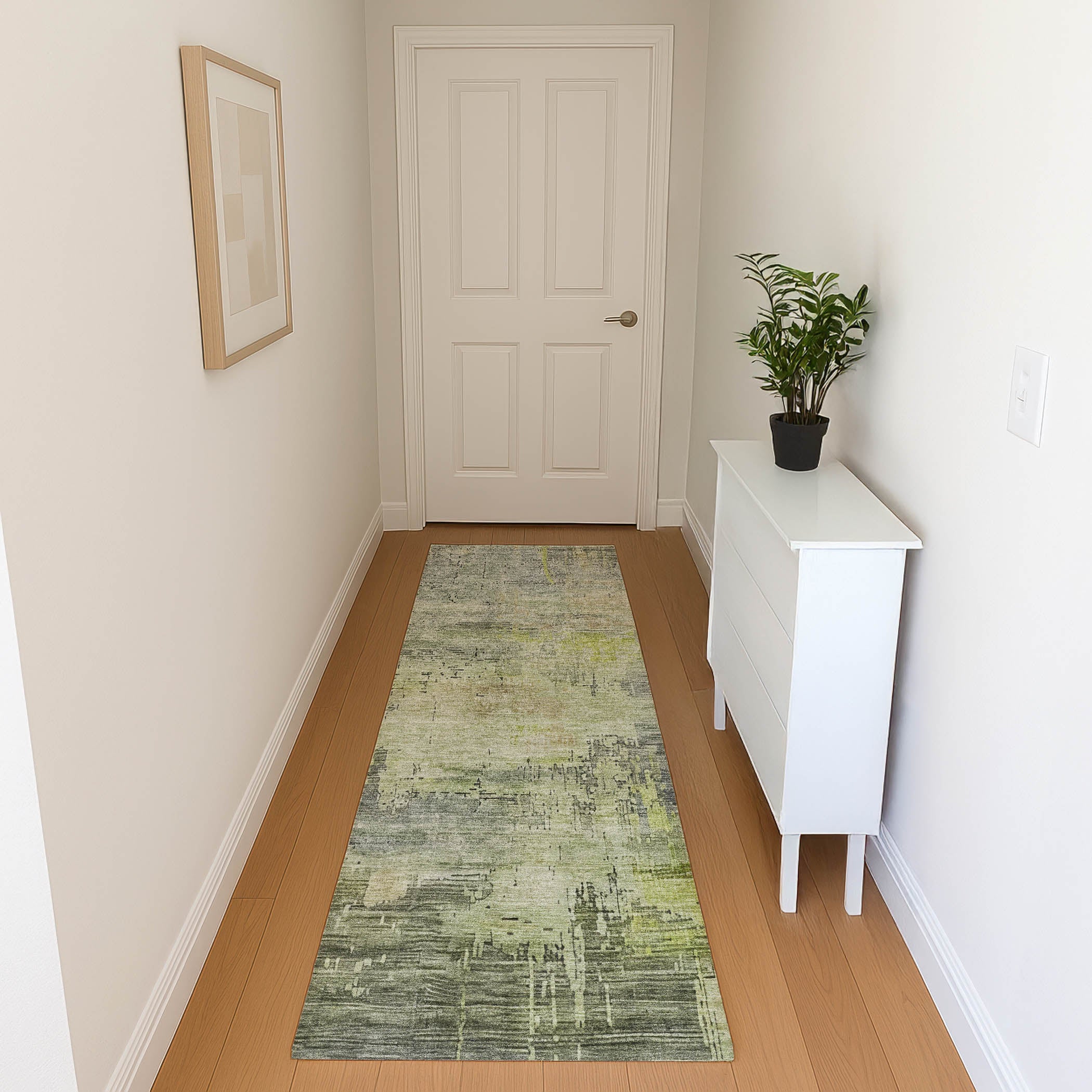 Seoul Machine Washable Transitional Aloe Green Rug 2'3" x 7'6" #shape_Runner