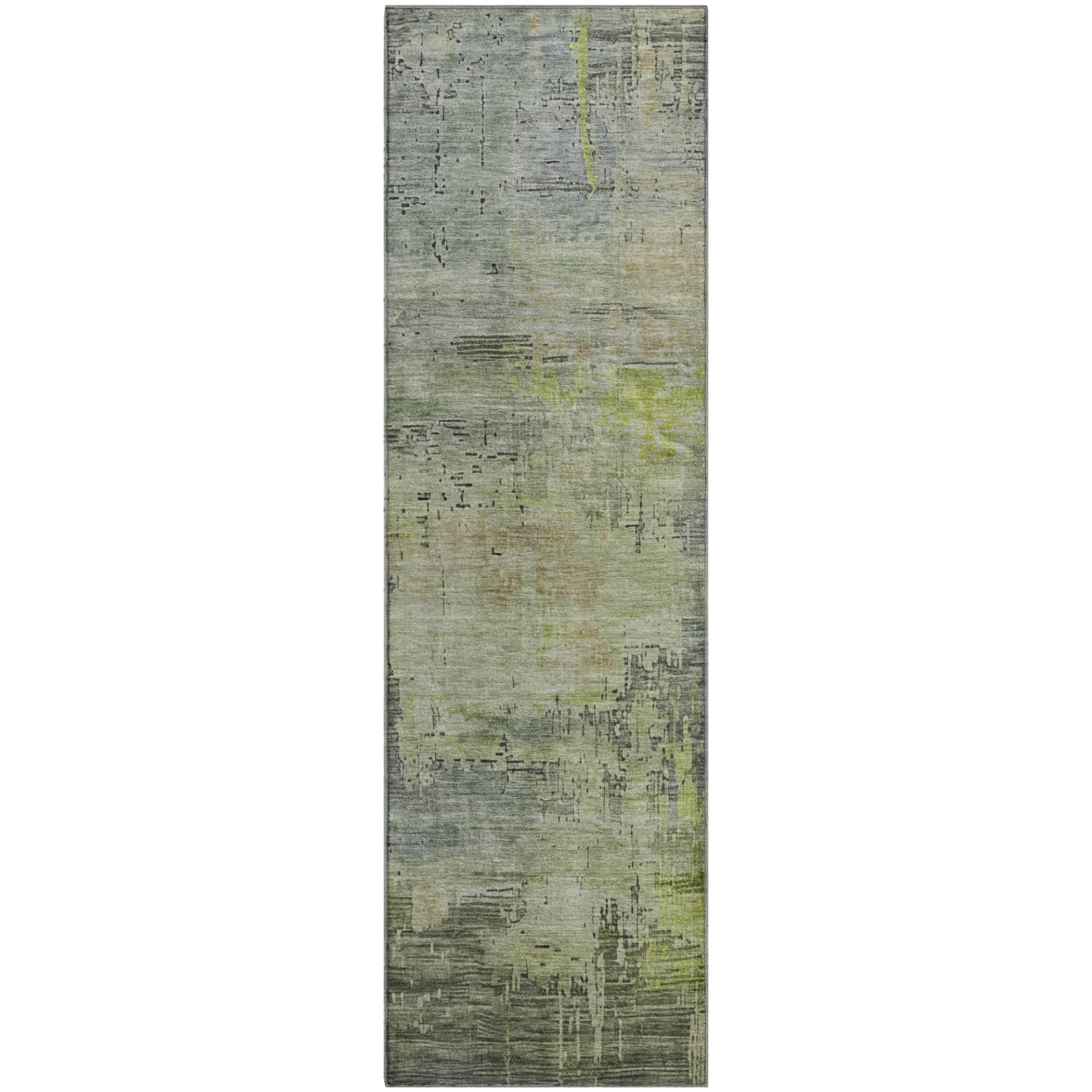 Seoul Machine Washable Transitional Aloe Green Rug 2'3" x 7'6" #shape_Runner