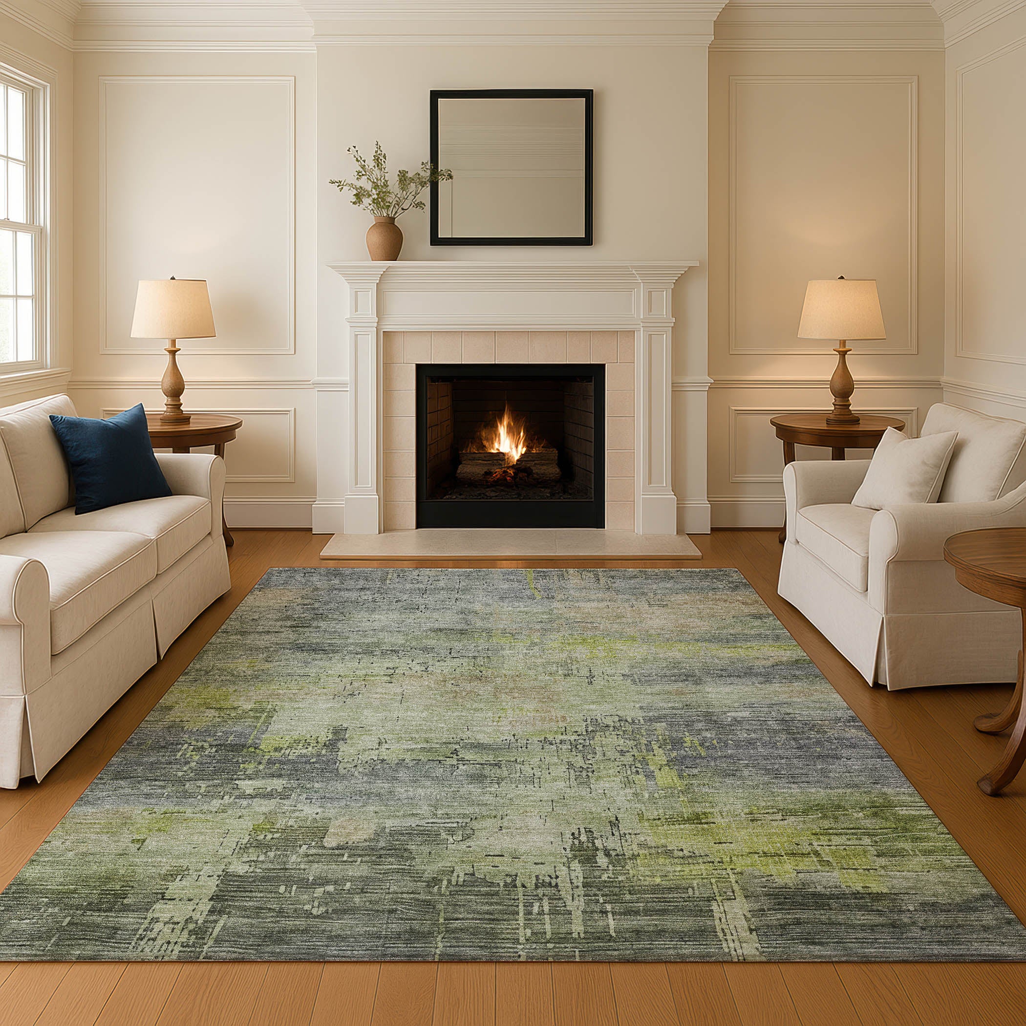 Seoul Machine Washable Transitional Aloe Green Rug 2'6" x 3'10" #shape_Rectangle