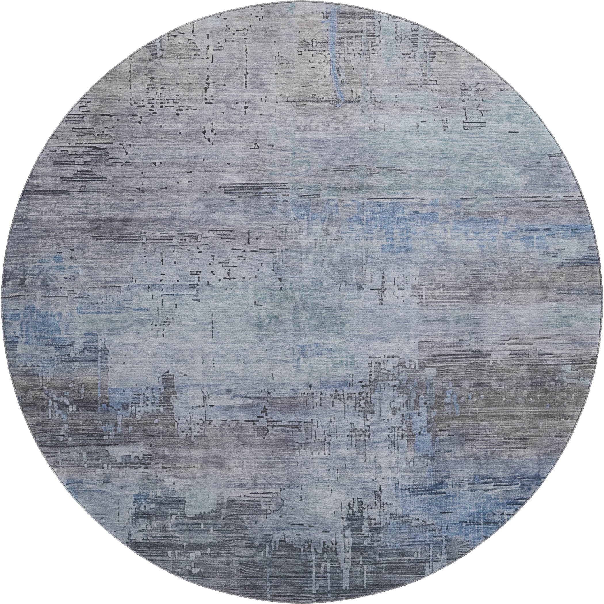 Seoul Machine Washable Transitional Gray Rug 8' x 8' #shape_Round