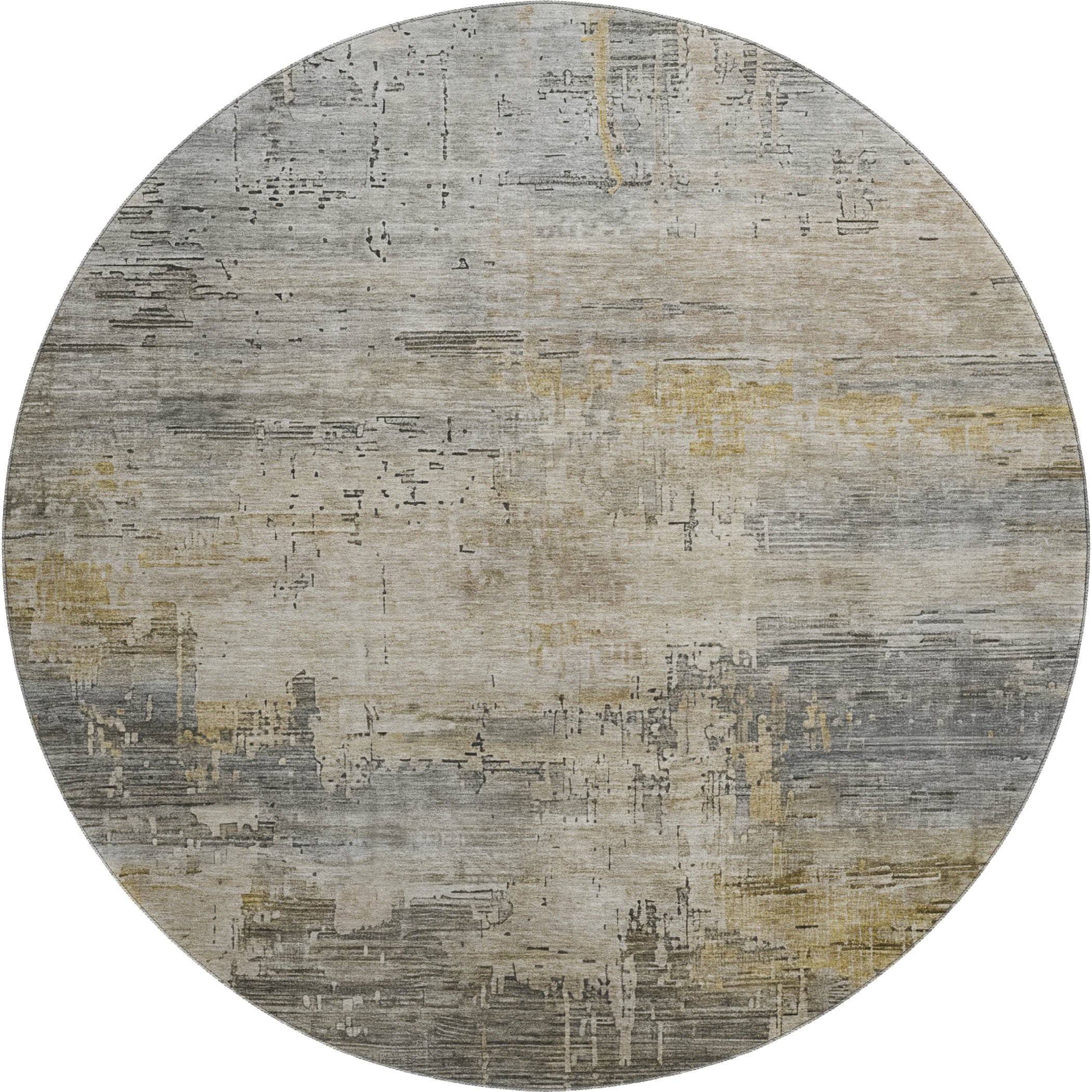 Seoul Machine Washable Transitional Pewter Gray Rug 8' x 8' #shape_Round