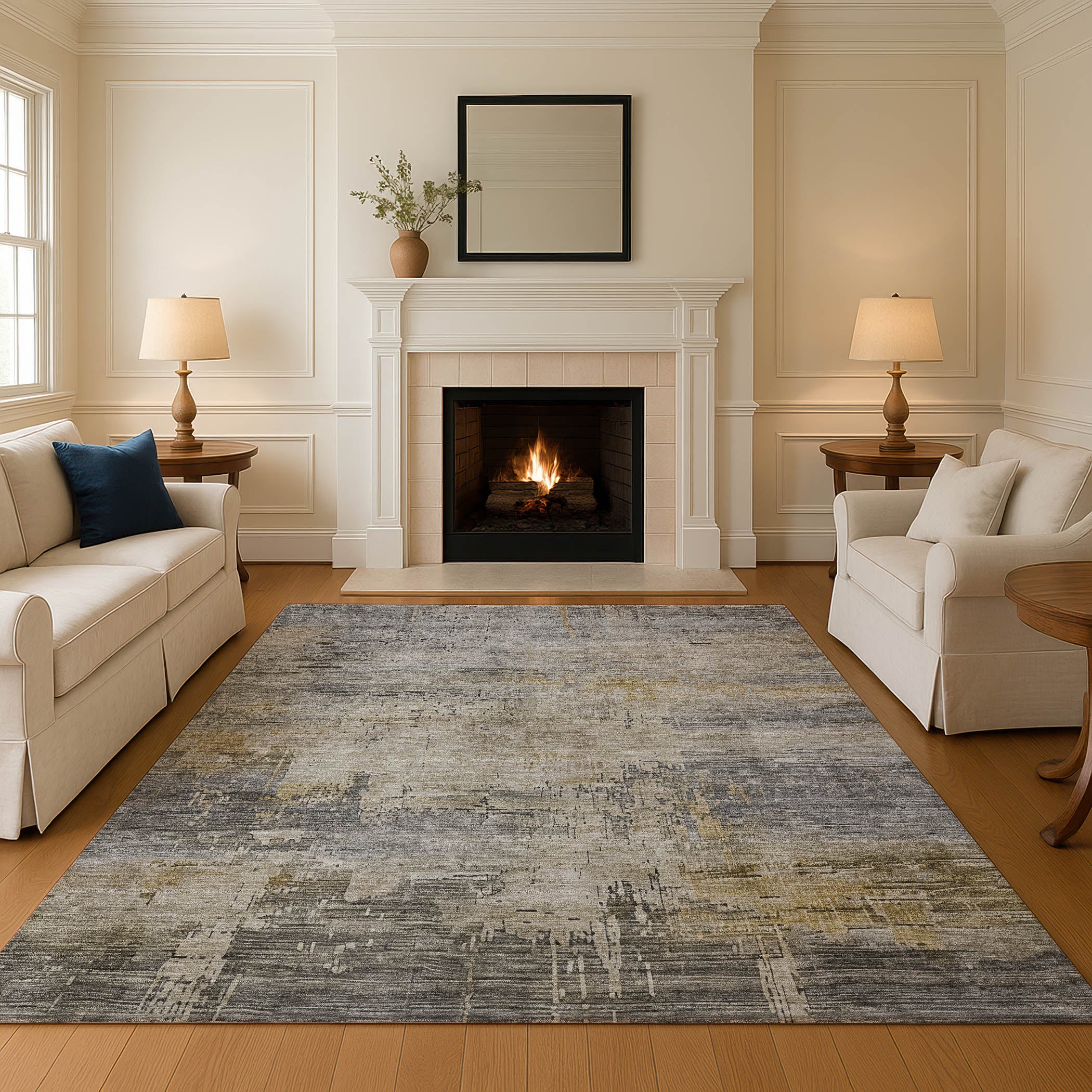 Seoul Machine Washable Transitional Pewter Gray Rug 2'6" x 3'10" #shape_Rectangle