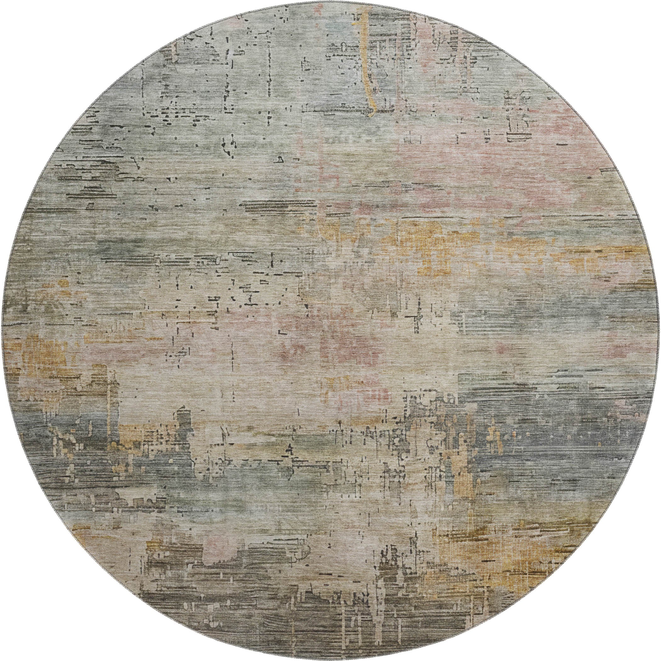 Seoul Machine Washable Transitional Sage Green Rug 8' x 8' #shape_Round