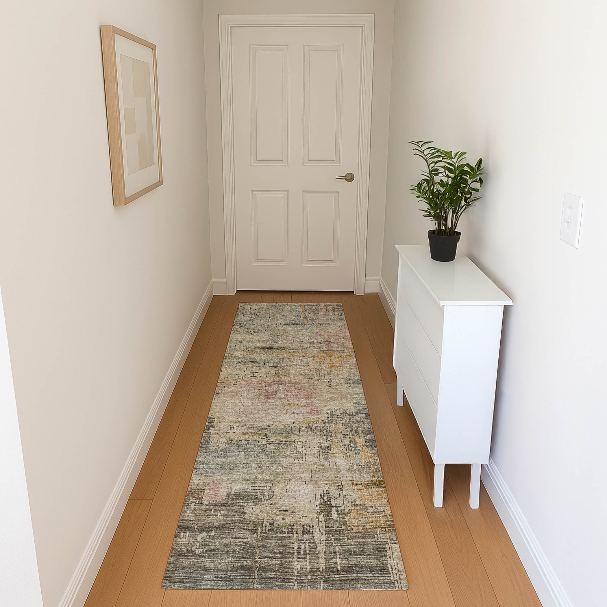 Seoul Machine Washable Transitional Sage Green Rug 2'3" x 7'6" #shape_Runner