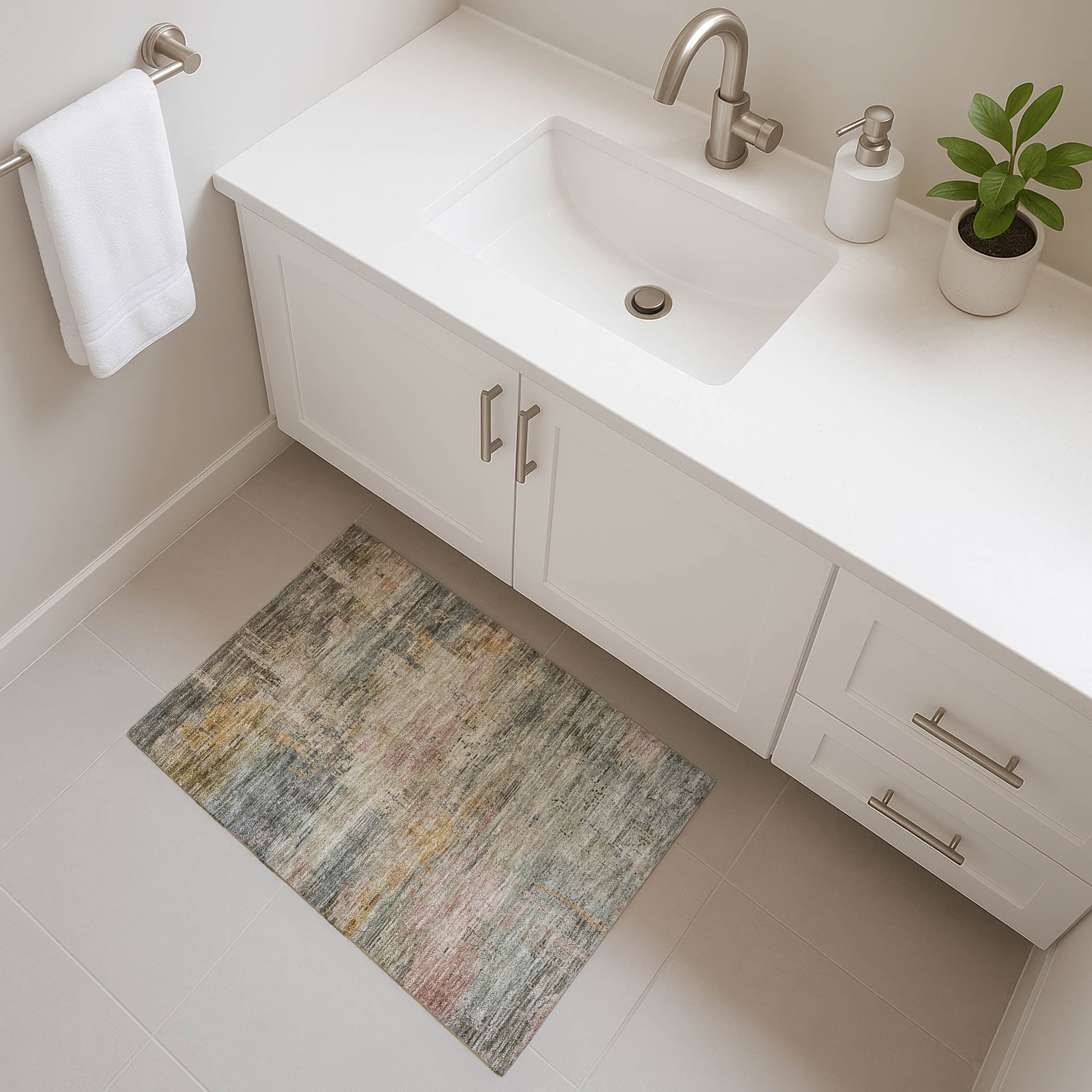 Seoul Machine Washable Transitional Sage Green Rug 1'8" x 2'6" #shape_Rectangle