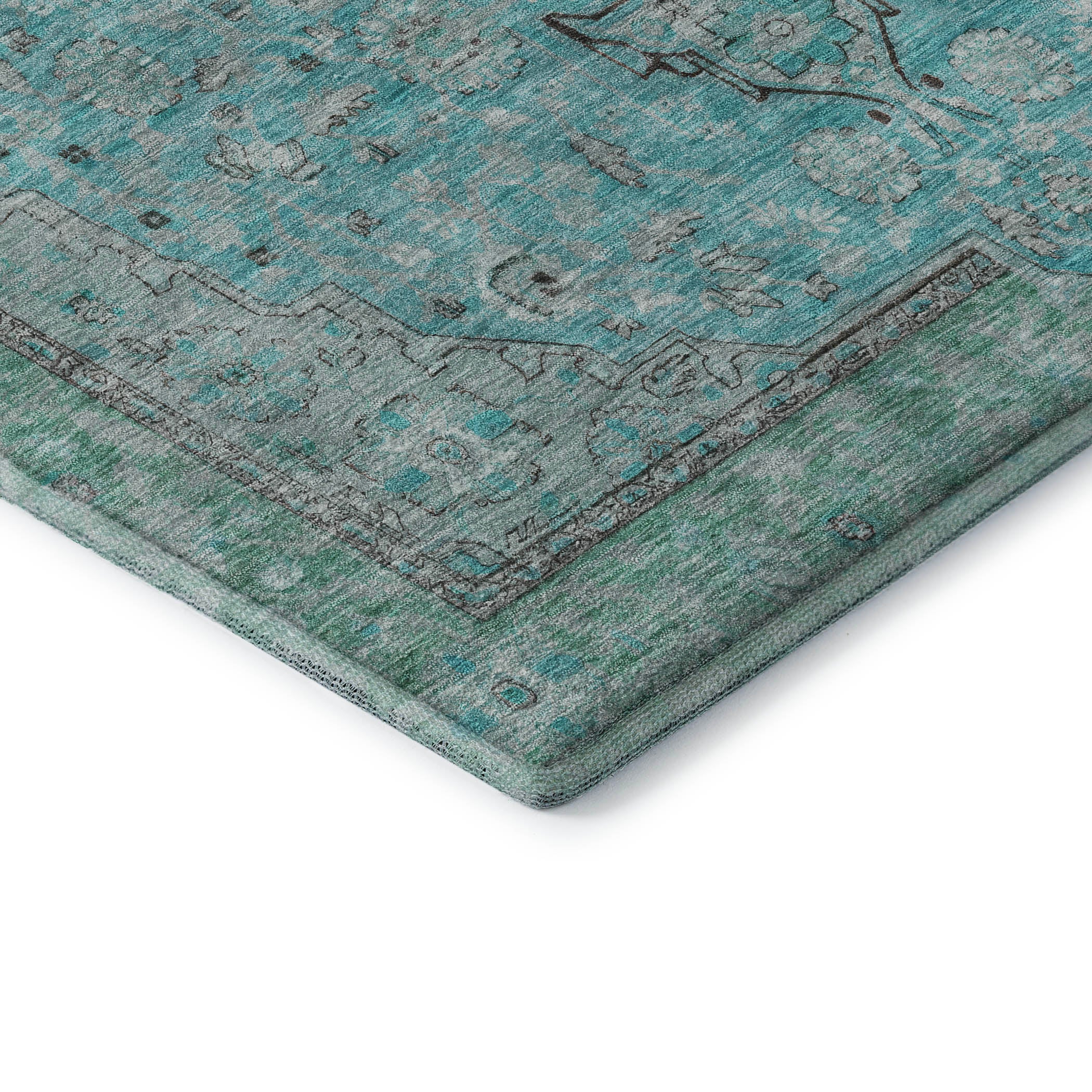 Vienna Machine Washable Traditional Aqua Teal Rug 1'8" x 2'6" #shape_Rectangle