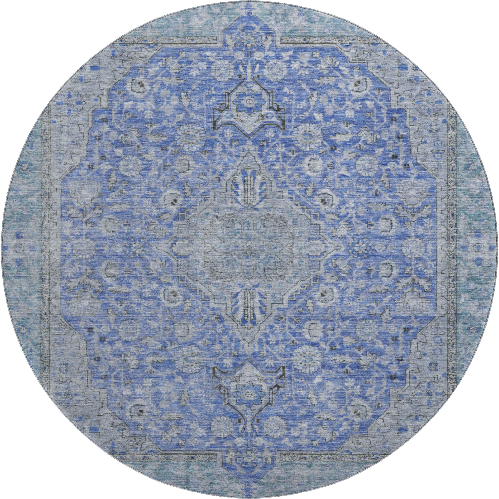 Vienna Machine Washable Traditional Blue Rug 8' x 8' #shape_Round