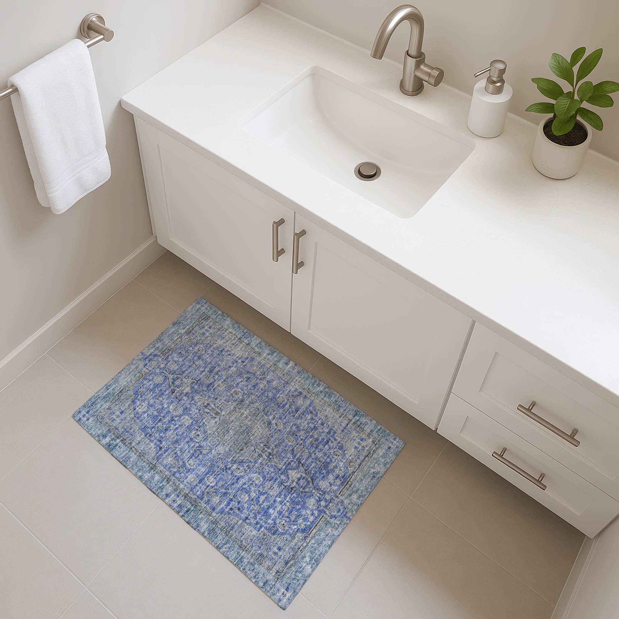 Vienna Machine Washable Traditional Blue Rug 1'8" x 2'6" #shape_Rectangle