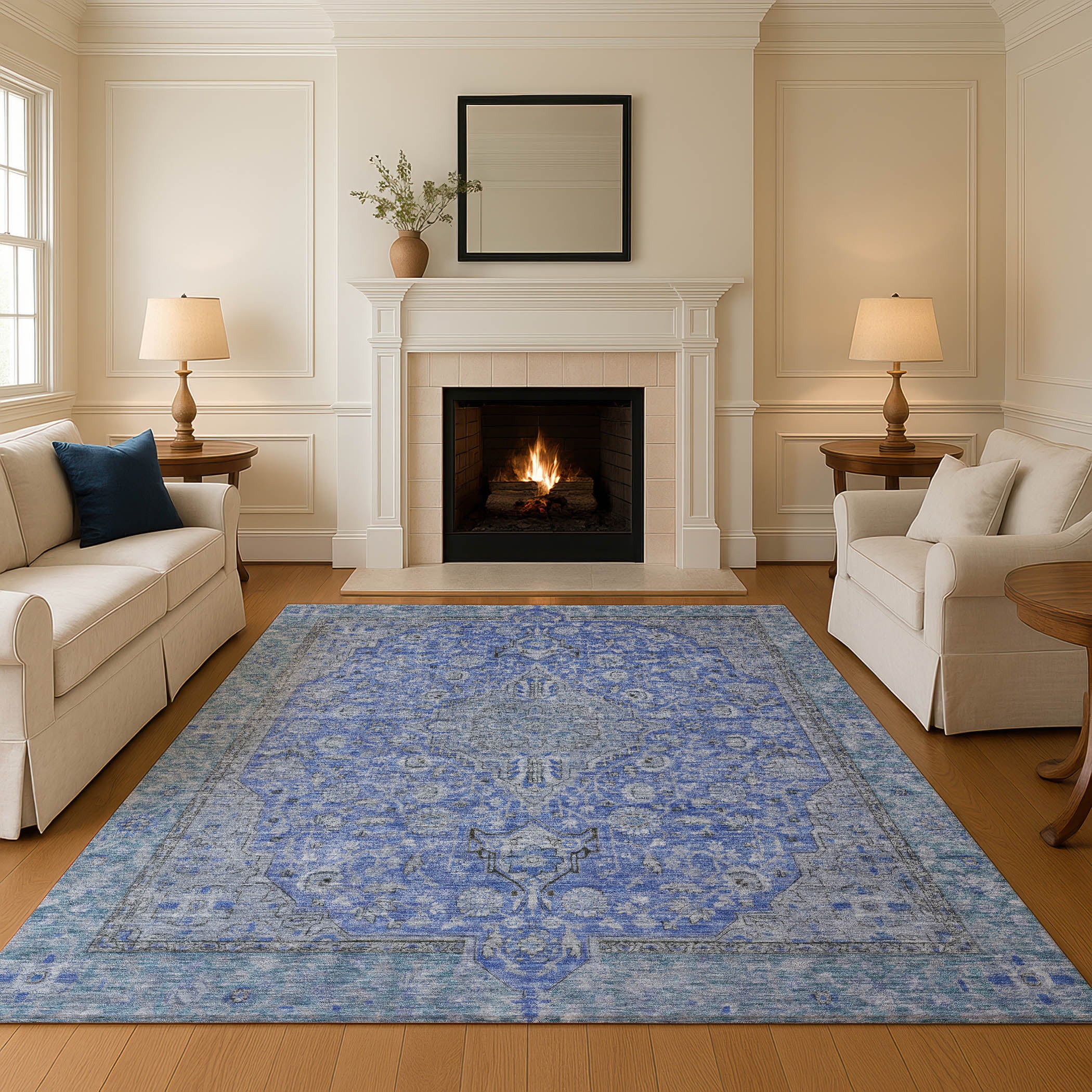 Vienna Machine Washable Traditional Blue Rug 2'6" x 3'10" #shape_Rectangle