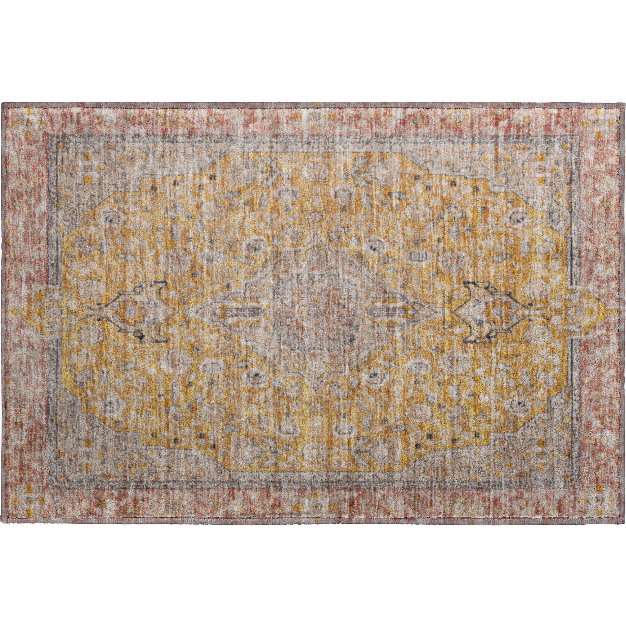 Vienna Machine Washable Traditional Gold Rug 1'8" x 2'6" #shape_Rectangle