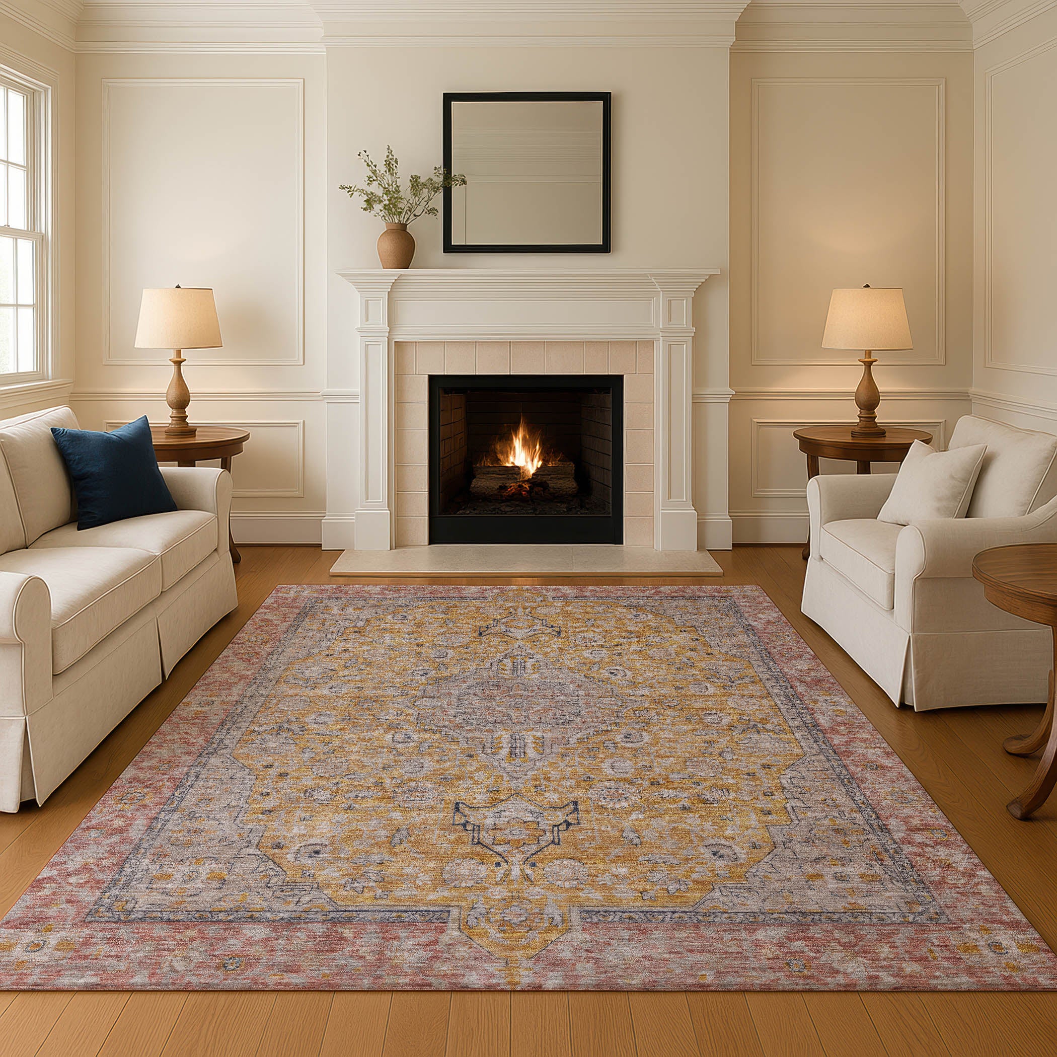 Vienna Machine Washable Traditional Gold Rug 2'6" x 3'10" #shape_Rectangle