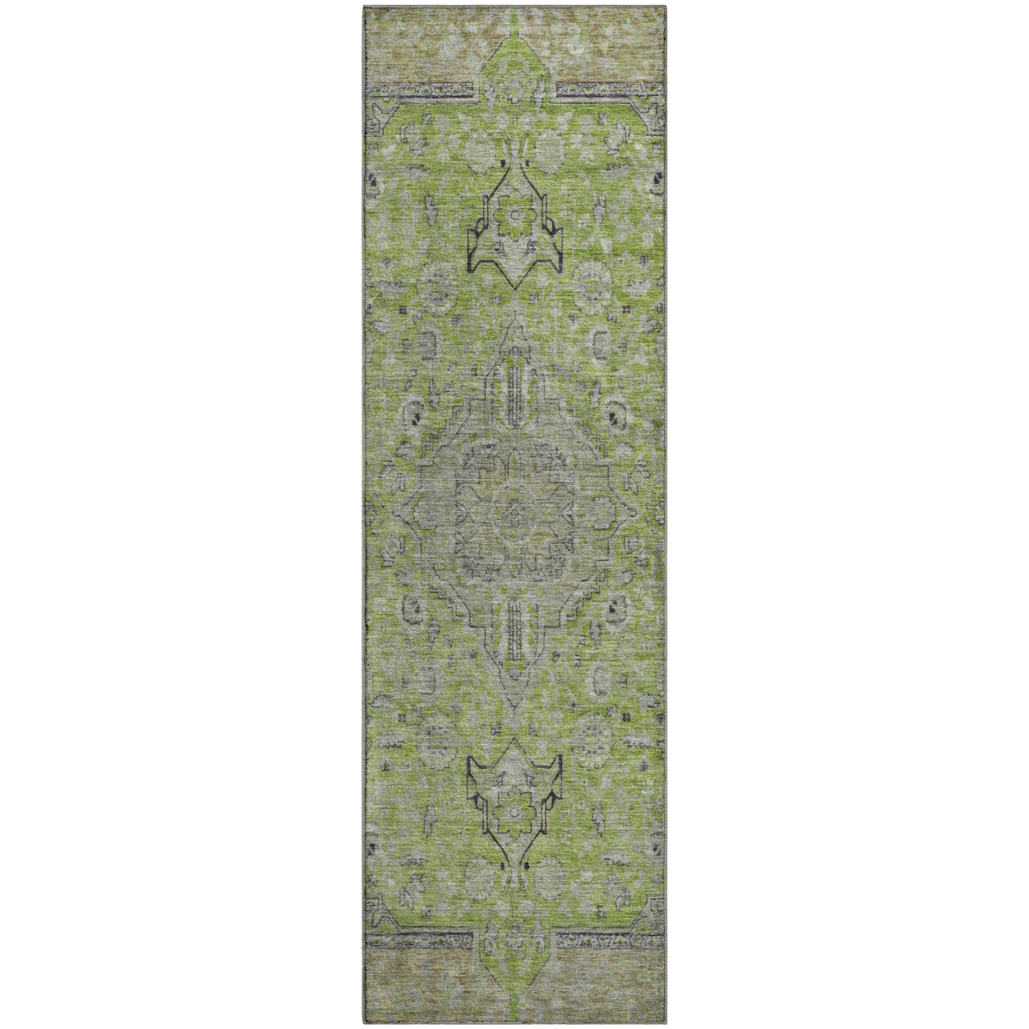 Vienna Machine Washable Traditional Lime Green Rug 2'3" x 7'6" #shape_Runner