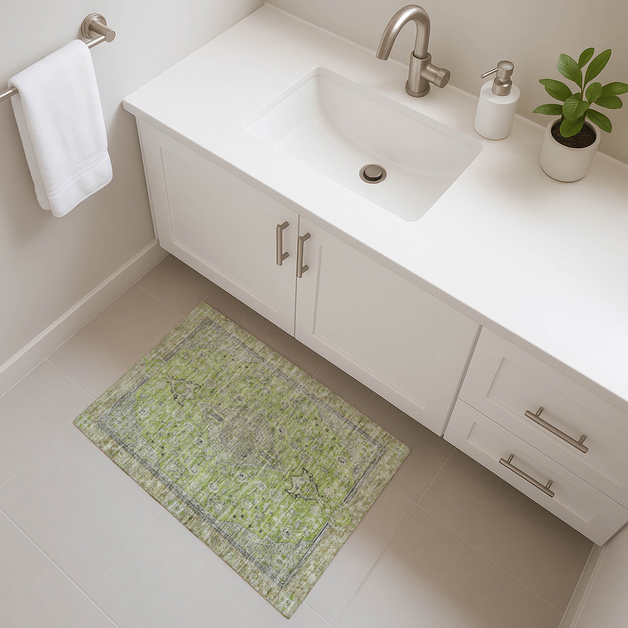 Vienna Machine Washable Traditional Lime Green Rug 1'8" x 2'6" #shape_Rectangle