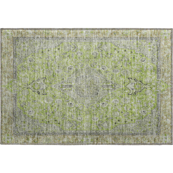 Vienna Machine Washable Traditional Lime Green Rug 1'8" x 2'6"