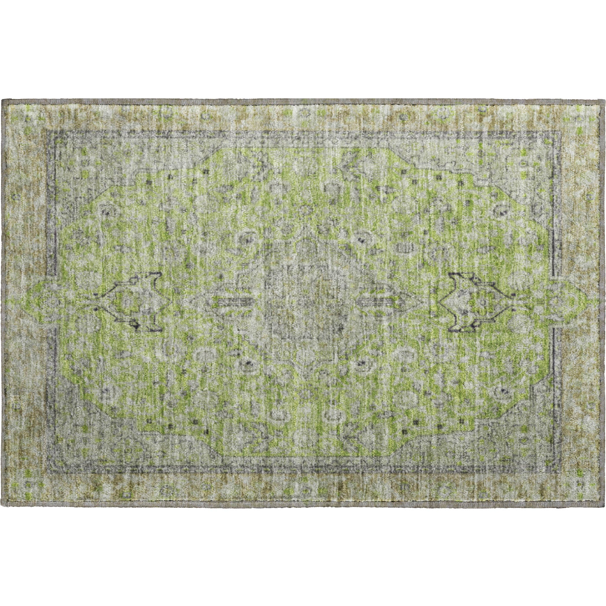 Vienna Machine Washable Traditional Lime Green Rug 1'8" x 2'6" #shape_Rectangle