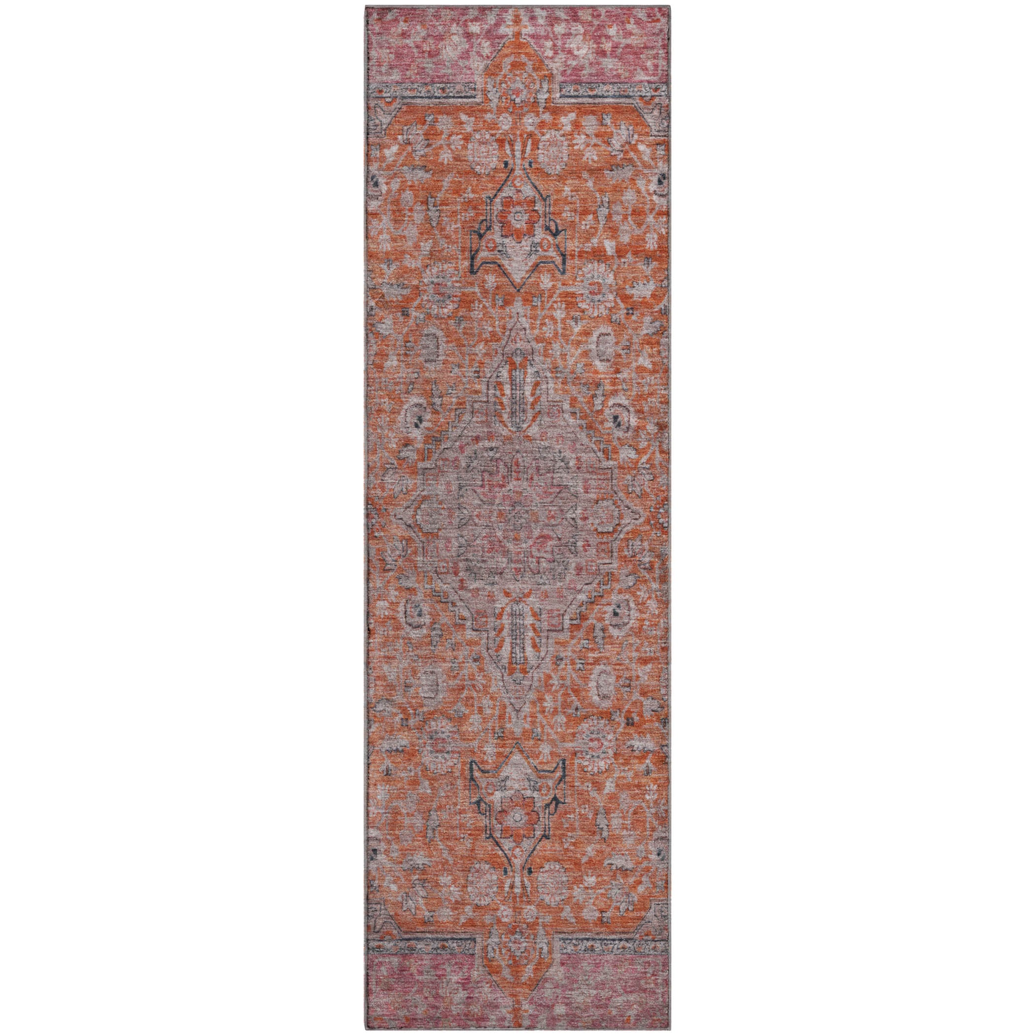 Vienna Machine Washable Traditional Orange Rug 2'3" x 7'6" #shape_Runner