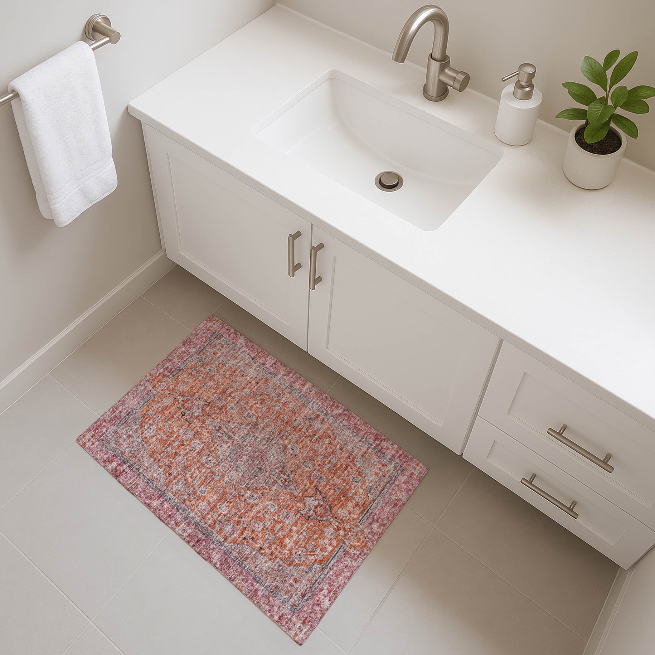 Vienna Machine Washable Traditional Orange Rug 1'8" x 2'6" #shape_Rectangle
