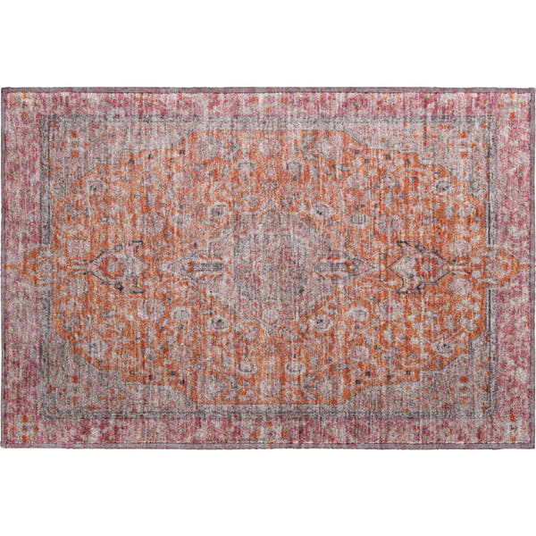 Vienna Machine Washable Traditional Orange Rug 1'8" x 2'6"