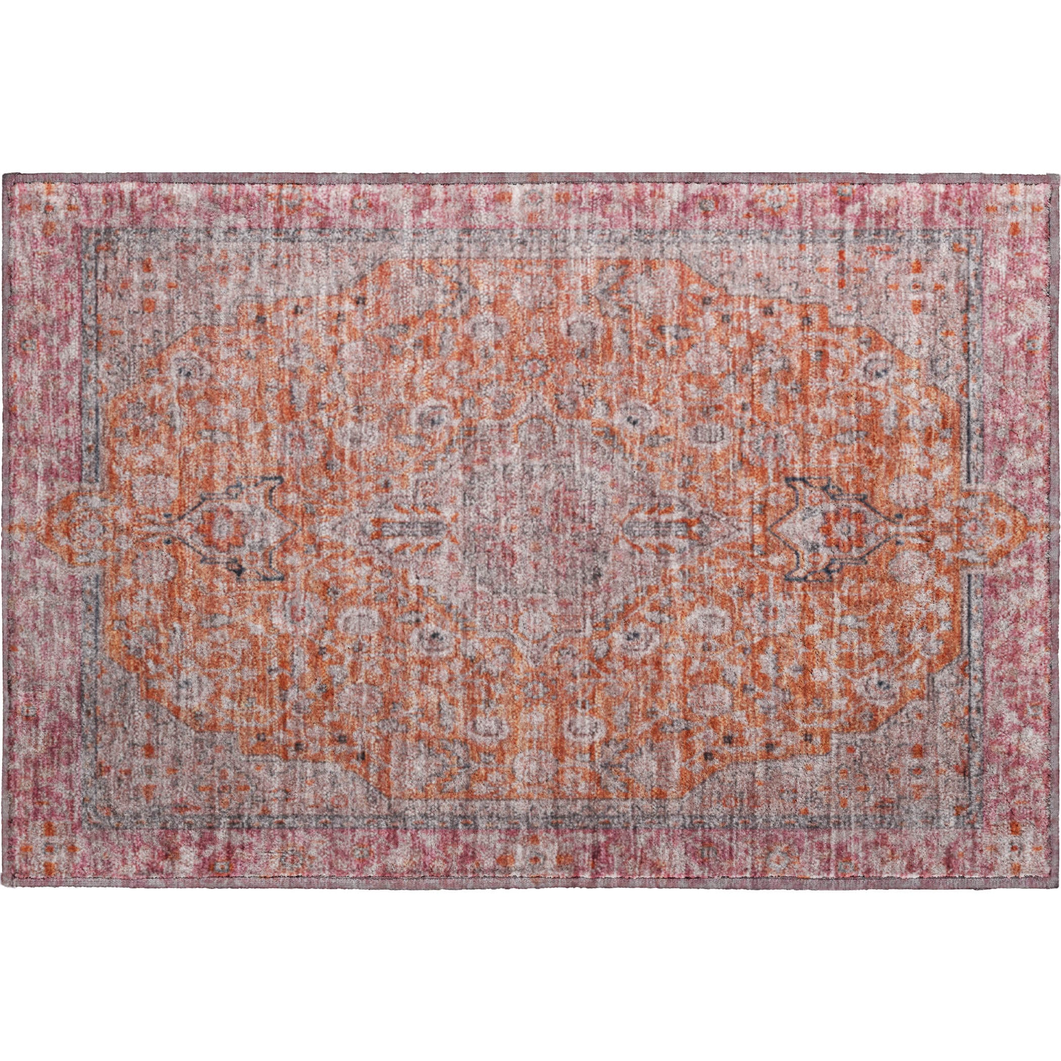 Vienna Machine Washable Traditional Orange Rug 1'8" x 2'6" #shape_Rectangle