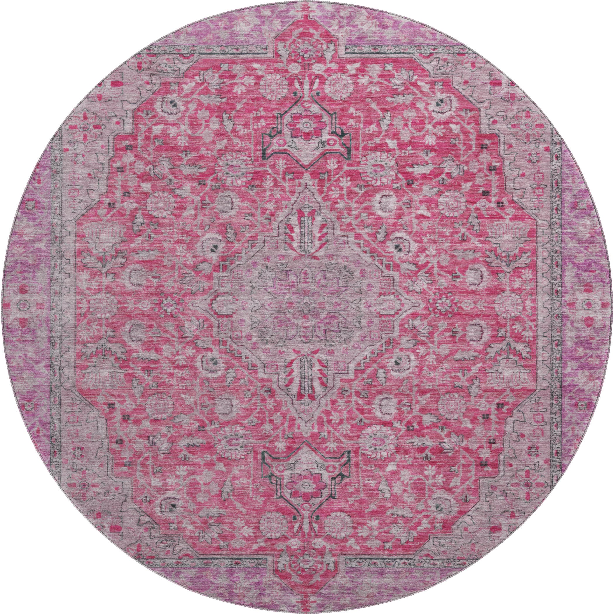 Vienna Machine Washable Traditional Pink Rug 8' x 8' #shape_Round