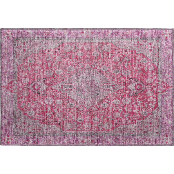 Vienna Machine Washable Traditional Pink Rug 1'8" x 2'6"