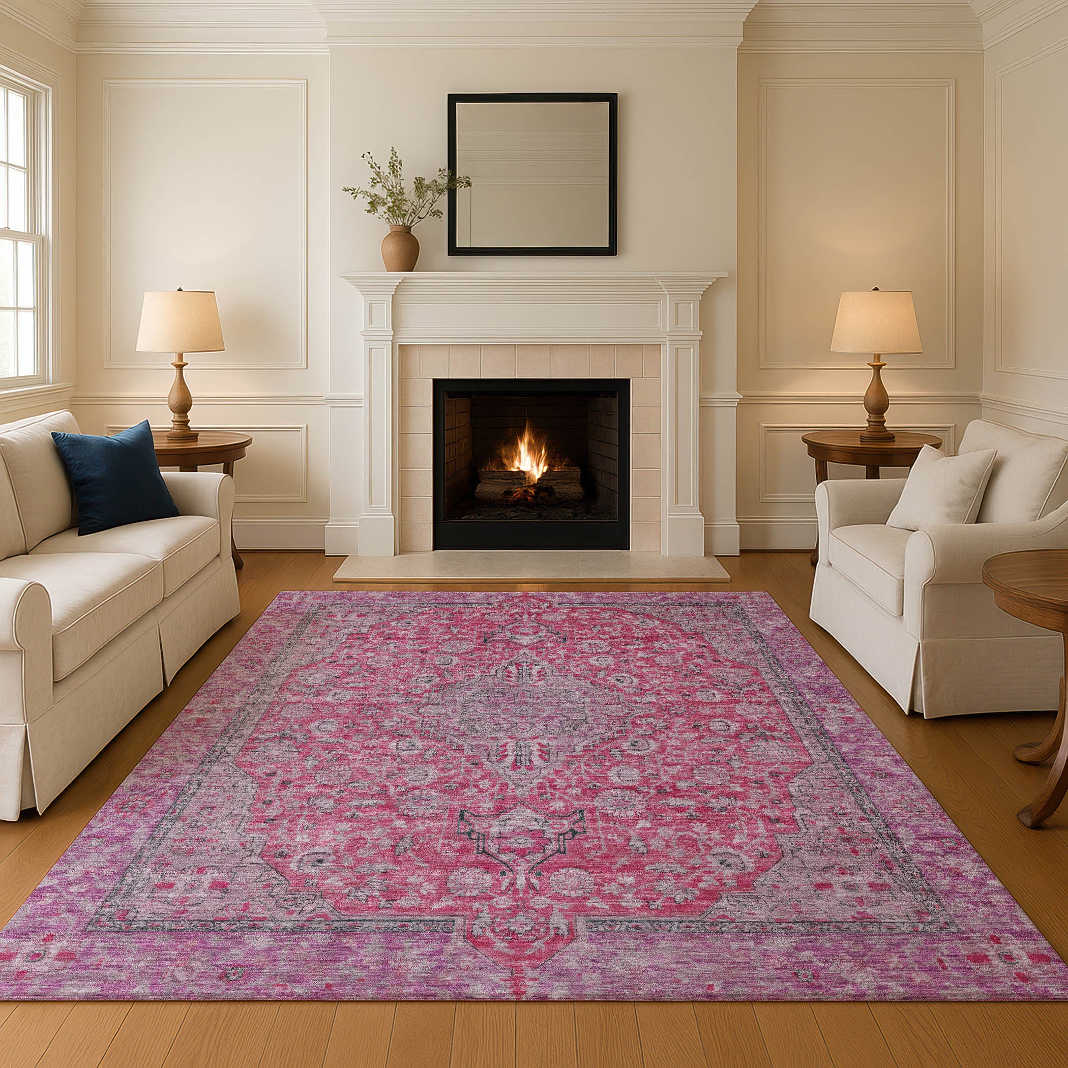 Vienna Machine Washable Traditional Pink Rug 2'6" x 3'10" #shape_Rectangle