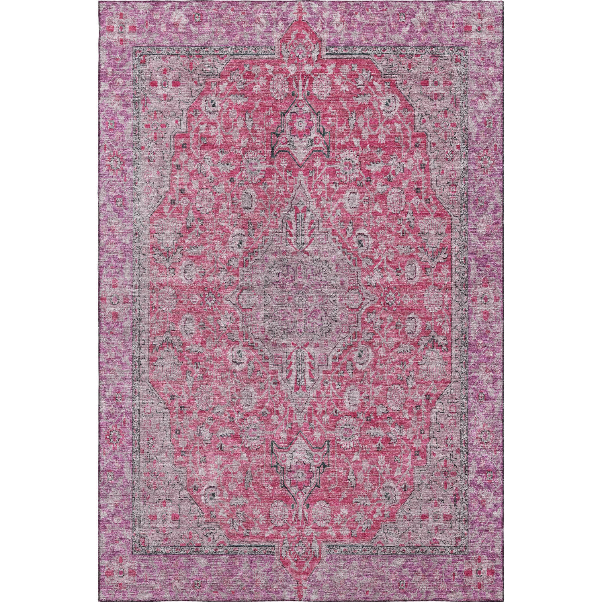 Vienna Machine Washable Traditional Pink Rug 2'6" x 3'10" #shape_Rectangle