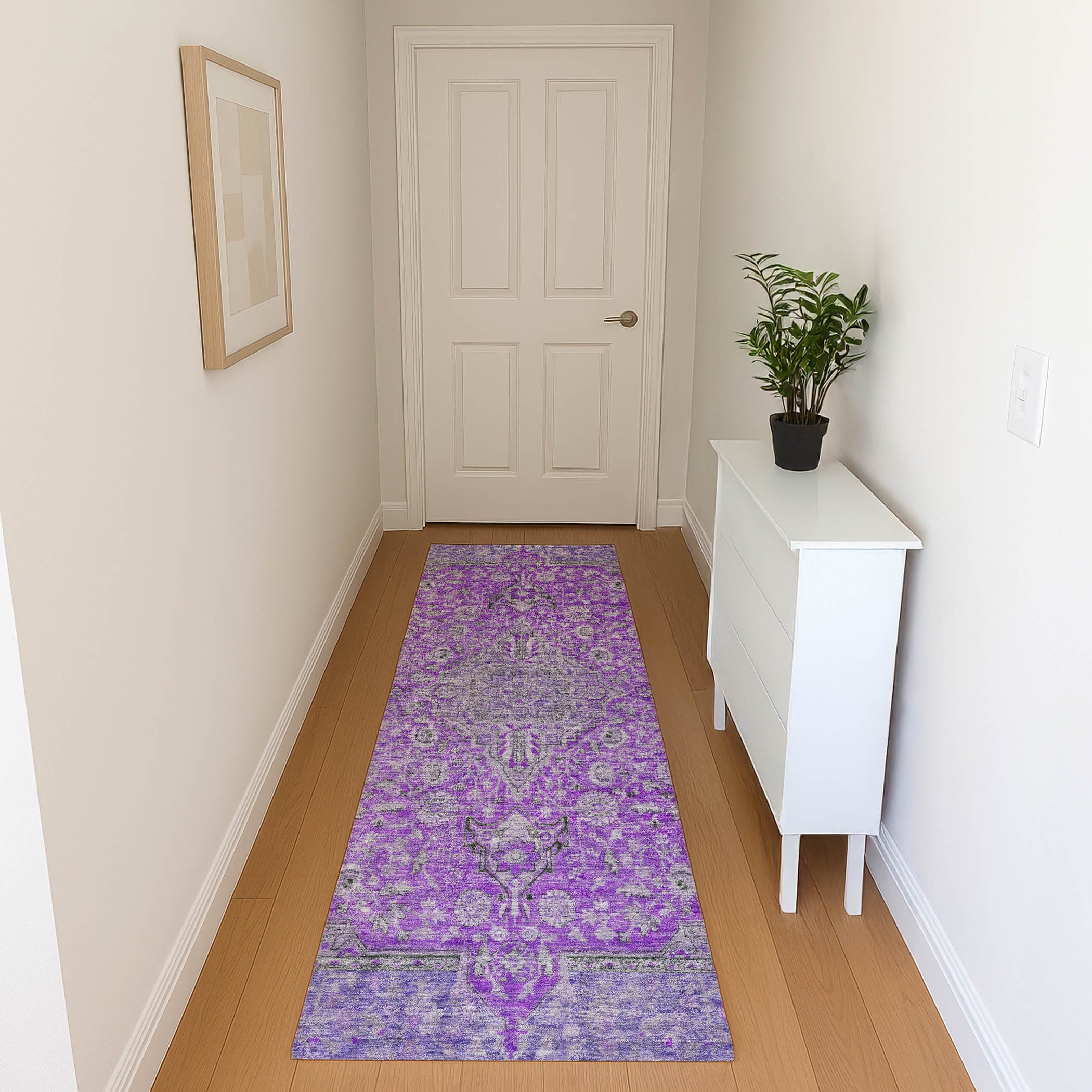 Vienna Machine Washable Traditional Purple Rug 2'3" x 7'6" #shape_Runner