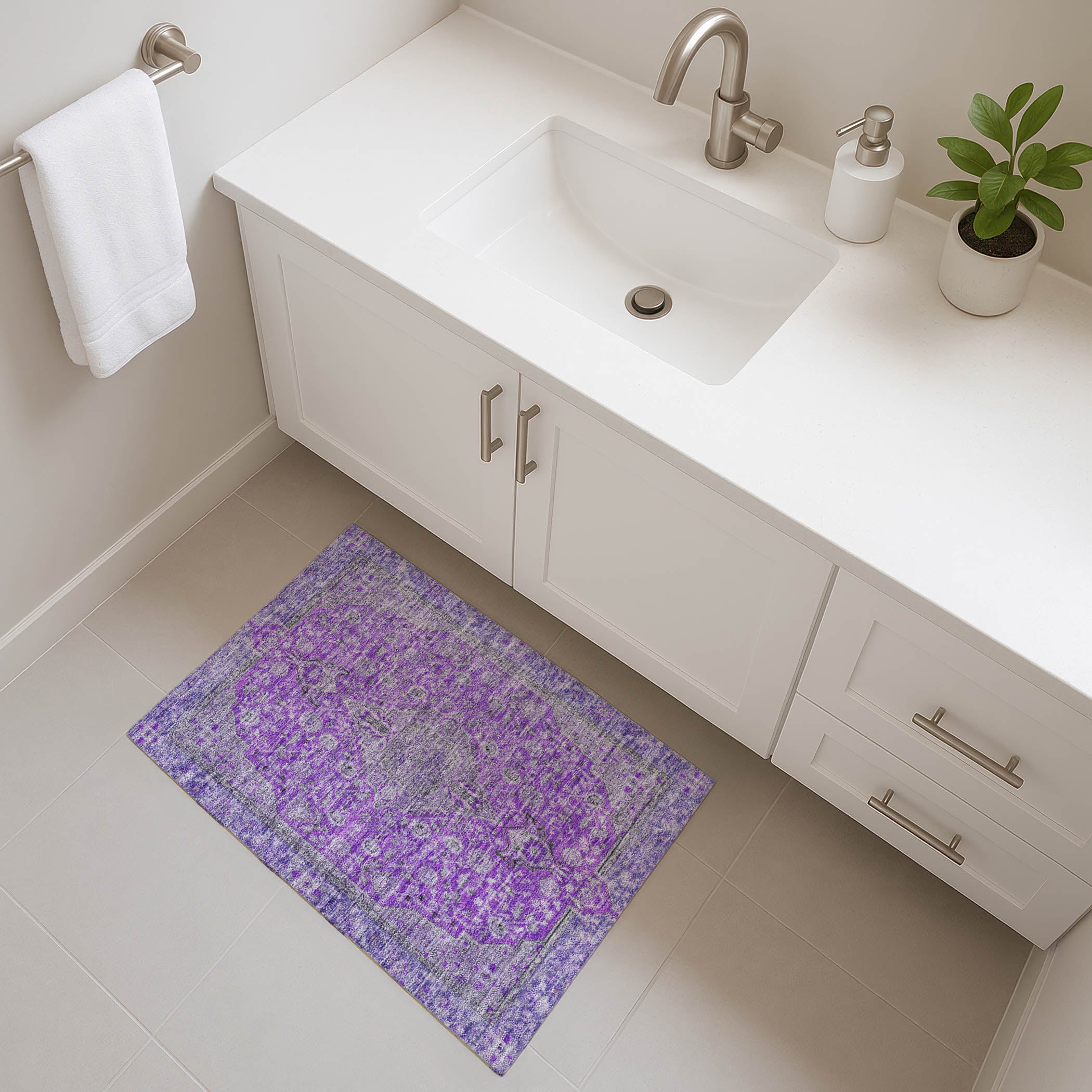 Vienna Machine Washable Traditional Purple Rug 1'8" x 2'6" #shape_Rectangle