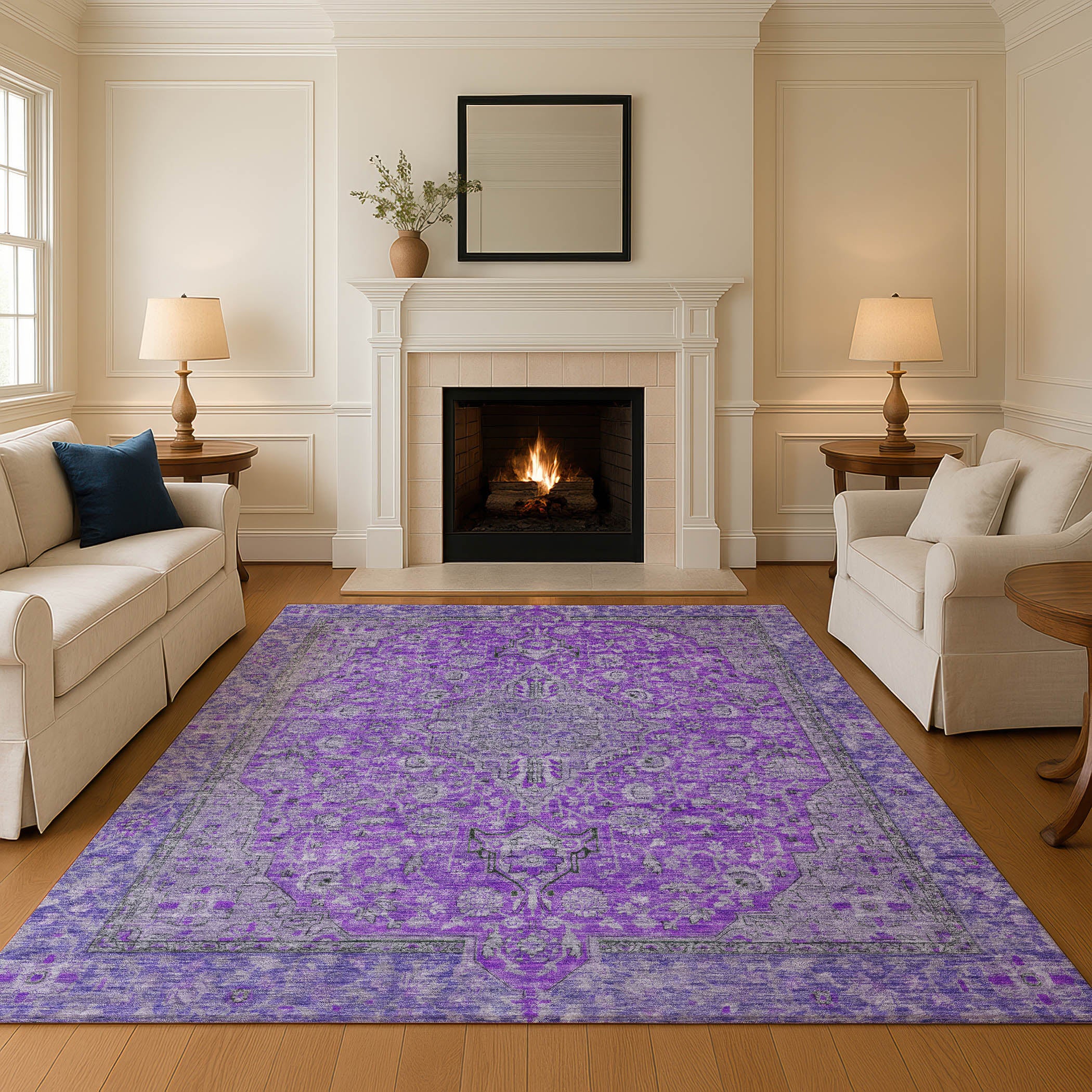 Vienna Machine Washable Traditional Purple Rug 2'6" x 3'10" #shape_Rectangle