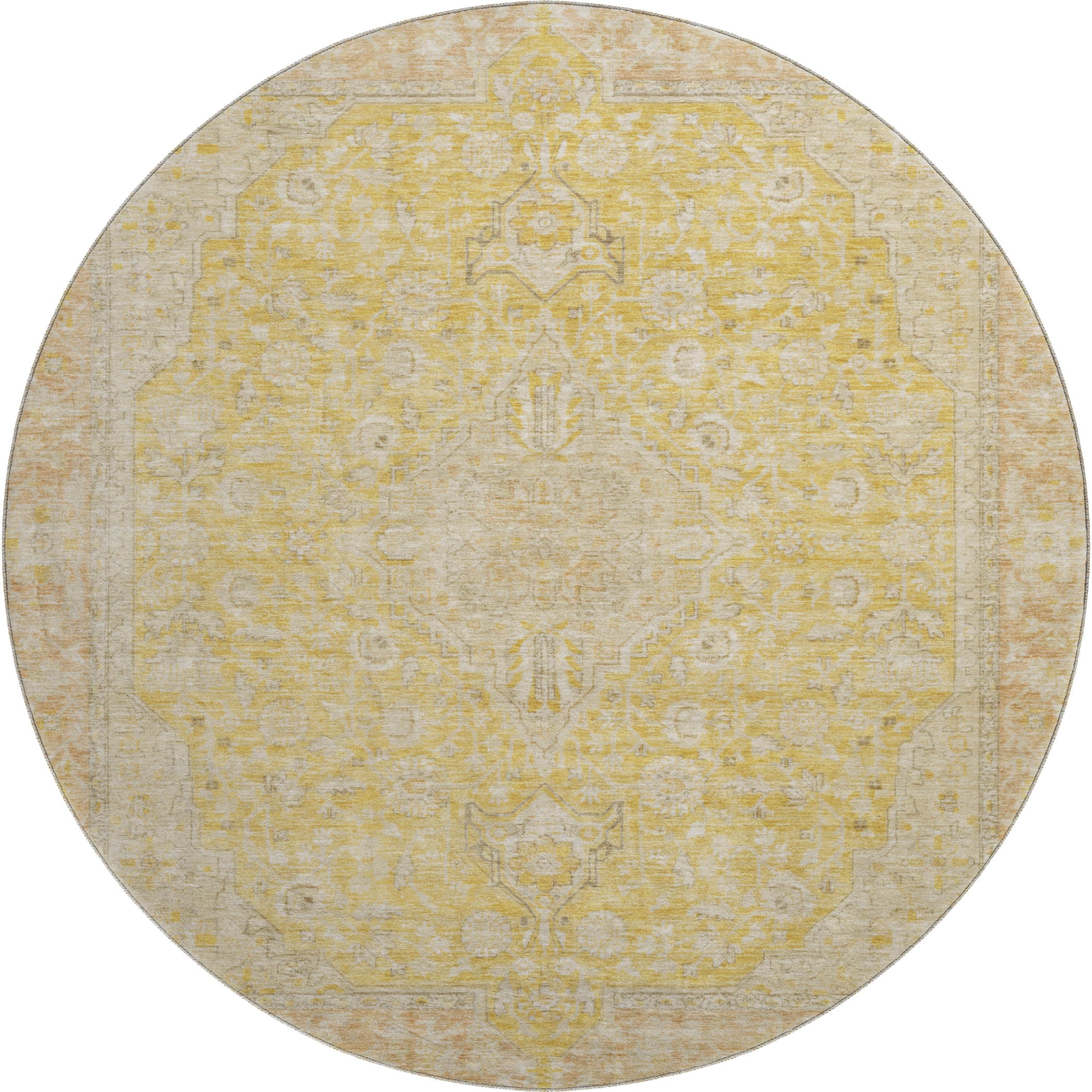 Vienna Machine Washable Traditional Wheat Gold Rug 8' x 8' #shape_Round