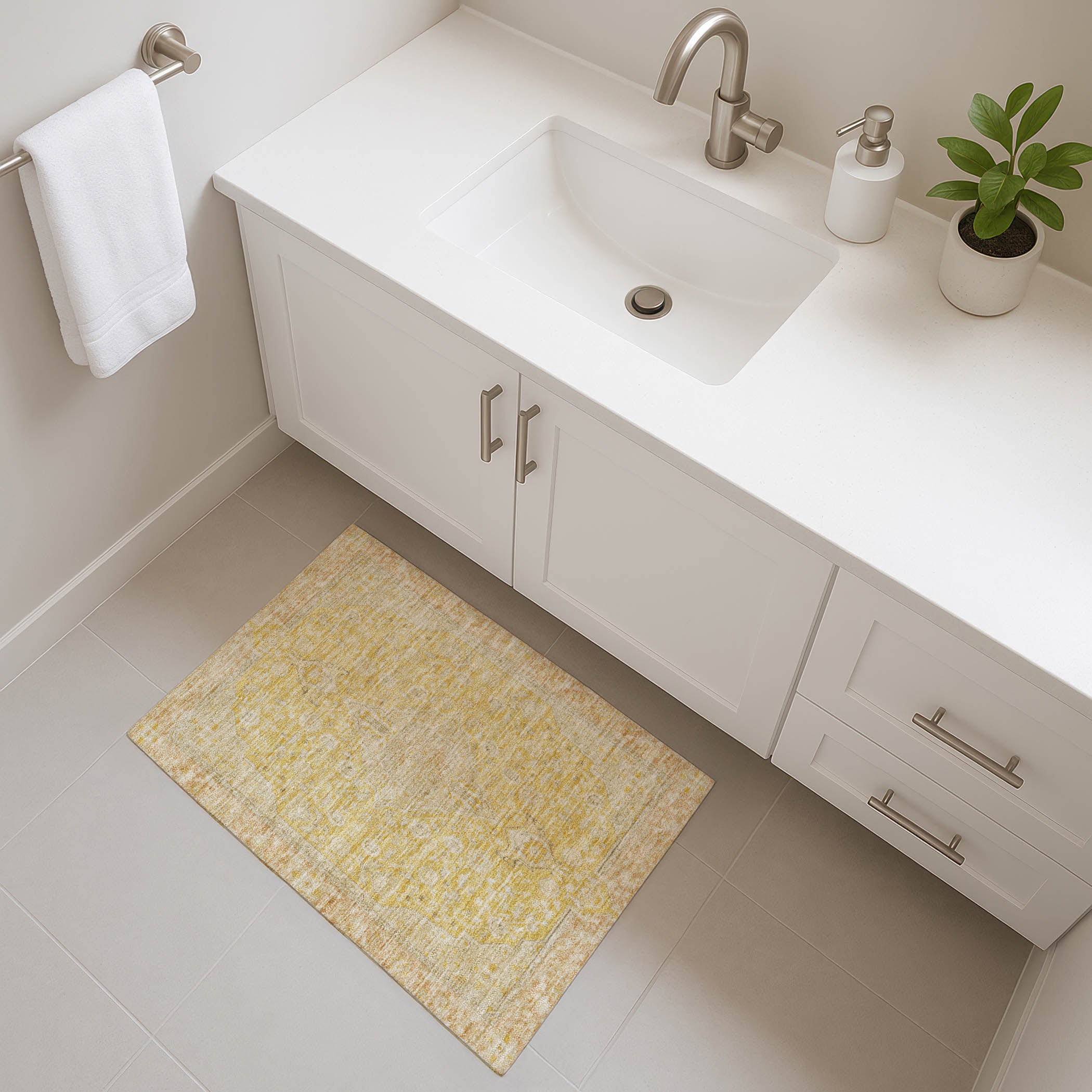 Vienna Machine Washable Traditional Wheat Gold Rug 1'8" x 2'6" #shape_Rectangle